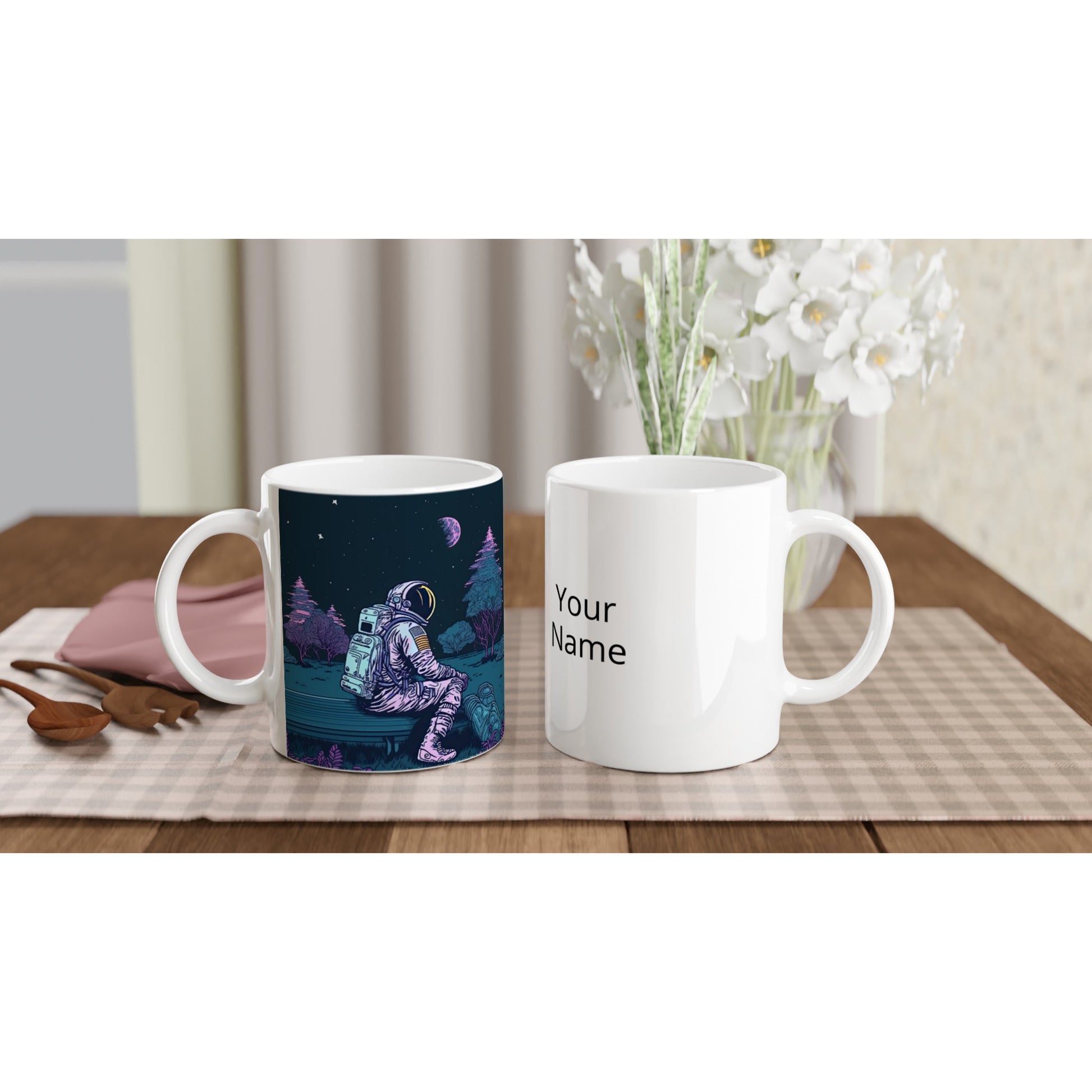 Personalisierte Tasse (bedruckt) - in Museumsqualität - Stargazing Astronaut - John - Illustration - Astronaut - Parkbank - Rocketman - Posterleisten - USA - Fineart - Posterrahmen  - Wandkunst - Holzrahmen - Poster with frame - artwork - art brand - printed cup personalized - Holzleisten - pixelboys - Kunstdrucke - wandbilder - wall art - Kunst auf Tassen  - Office Poster - Gastrotassen - Wanddekoration - Acrylkunst - Geschenkidee - Office Poster - Acryldruck - Abstrakte Kunst -