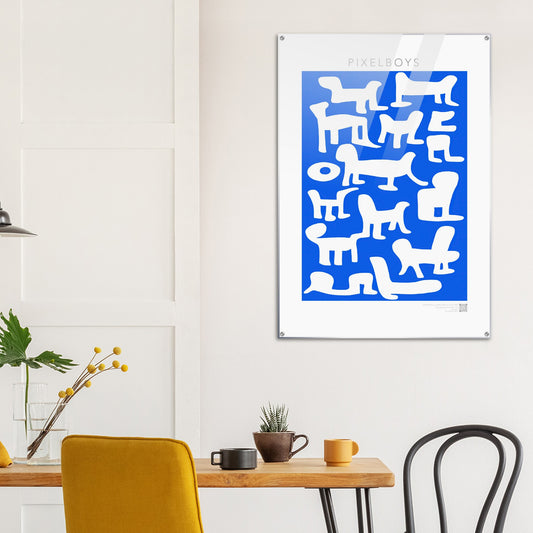 Acrylbild - in Museumsqualität - Doodlemania "weird animals on blue" - No.1 - Hunde - Katzen - Doodle Kunst - Poster mit Rahmen - doodle artwork - Acrylbild - Kunstdruck - Wandbild - office Poster - Poster with frame -  Künstler: Pixelboys & The Unknown Artist Nb.517 - keith haring - anti stress art - Art Brand - 