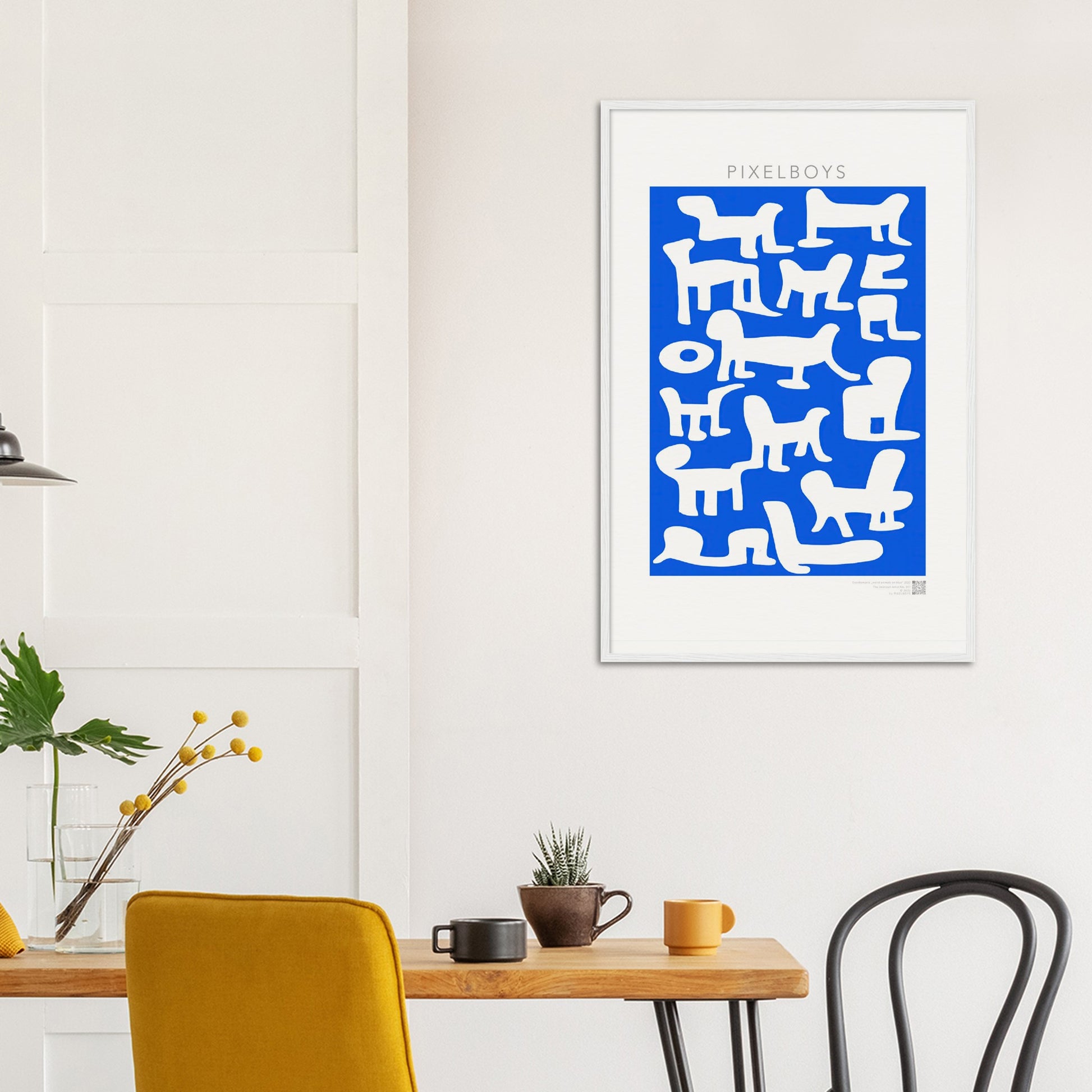 Poster mit Rahmen - in Museumsqualität - Doodlemania "weird animals on blue" - No.1 - Hunde - Katzen - Doodle Kunst - Poster mit Rahmen - doodle artwork - Acrylbild - Kunstdruck - Wandbild - office Poster - Poster with frame -  Künstler: Pixelboys & The Unknown Artist Nb.517 - keith haring - anti stress art - Art Brand - 