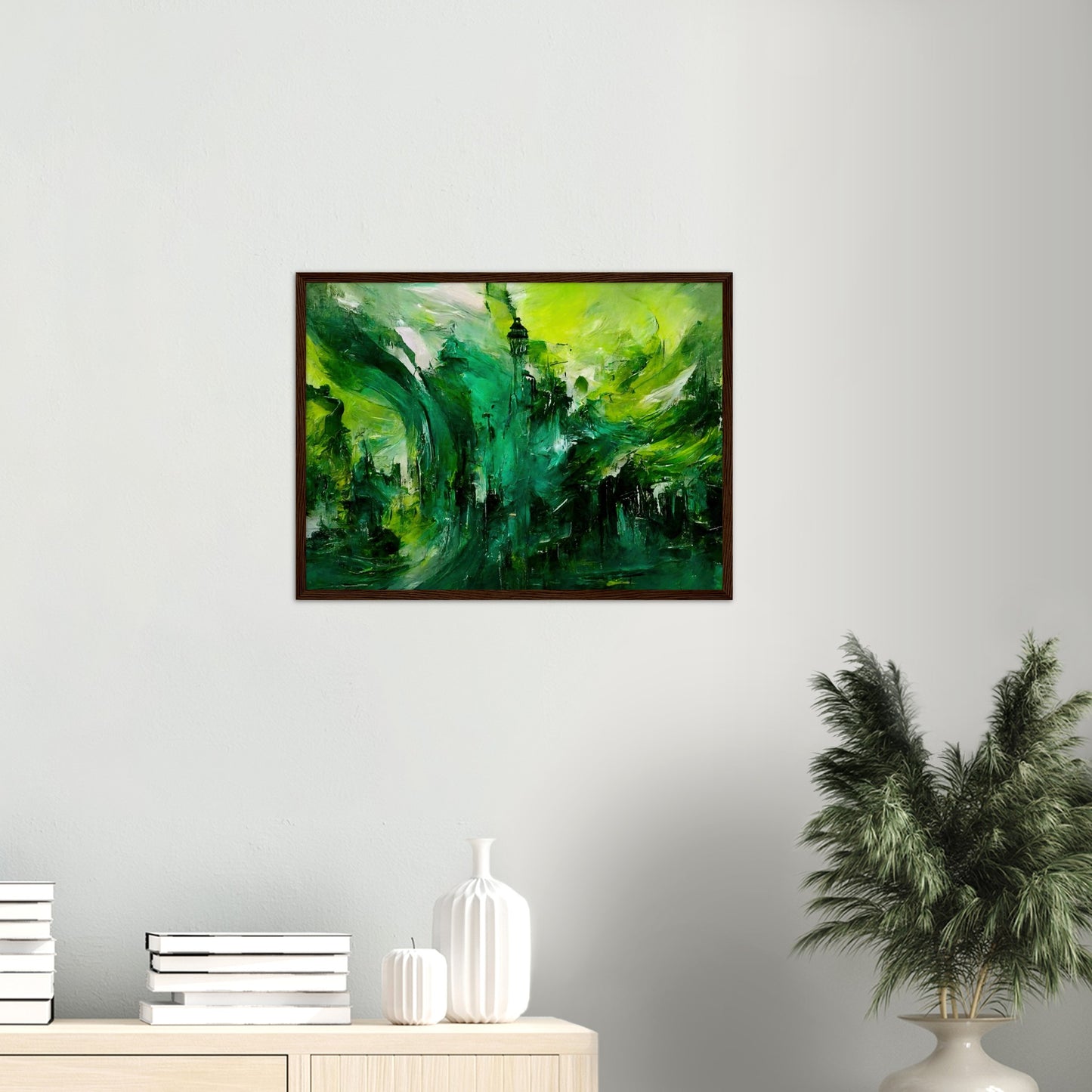 Poster mit Rahmen (Holz) - in Museumsqualität - Storm over London - „Revenge of Nature“ - Ölgemälde - Grüner Sturm - Abstract - London - Planet - Fineart - Green Sea - Wandkunst - Holzrahmen - Poster with frame - Abstract Green - artwork - art brand - printed cup personalized - Holzleisten - pixelboys - Kunstdrucke - wandbilder - wall art - Kunst auf Tassen  - Office Poster - Wanddekoration - Fineart  - Colorfull - Dynamic - Acrylkunst - Geschenkidee - Office Poster - Acryldruck - Abstrakte Kunst -