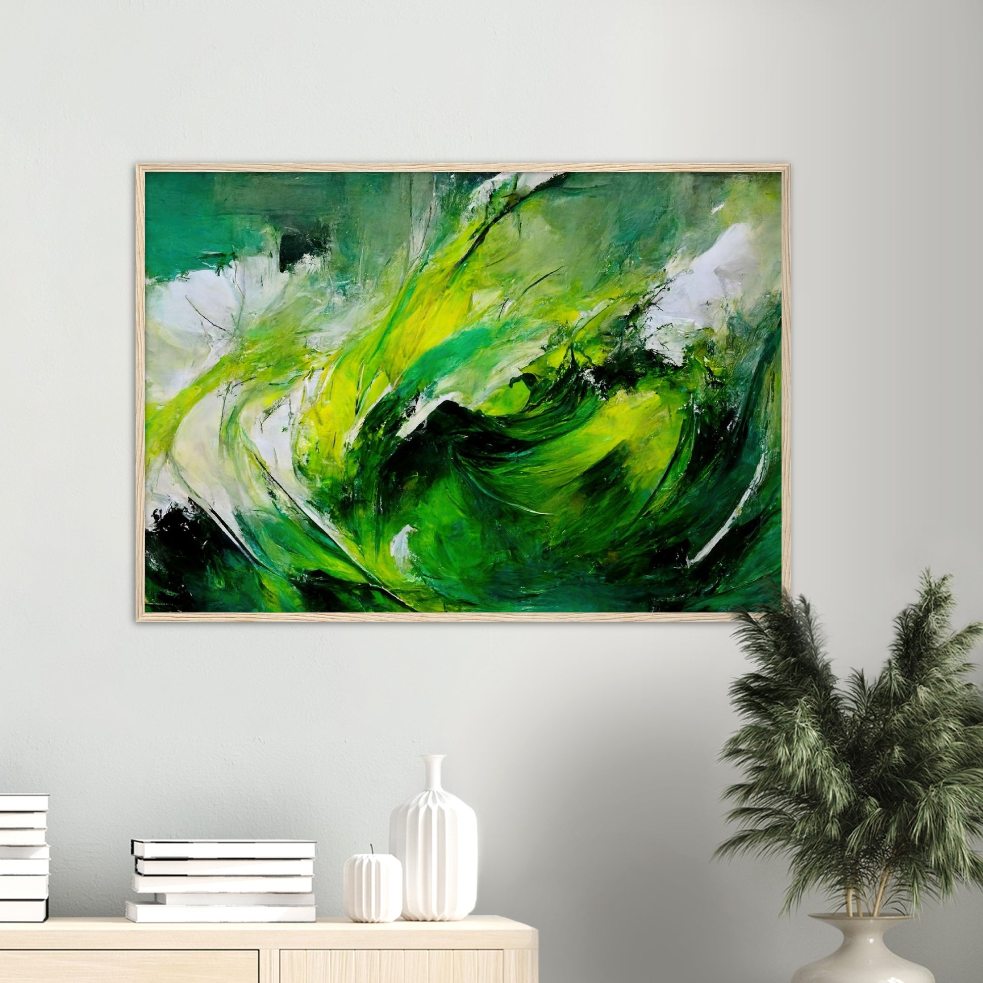 Poster mit Rahmen (Holz) in Museumsqualität - Green Storm - Ölgemälde - Grüner Sturm - Abstract - Klima - Planet - Fineart - Green Sea - Wandkunst - Holzrahmen - Poster with frame - Abstract Green Kollektion - artwork - art brand - printed cup personalized - pixelboys - Kunstdrucke - wandbilder - wall art - Kunst auf Tassen - vintage art - Office Poster - Gastrotassen - Wanddekoration - Fineart  - Colorfull - Dynamic - Geschenkidee - Acrylkunst - Geschenkidee - Office Poster - Acryldruck - Abstrakte Kunst -