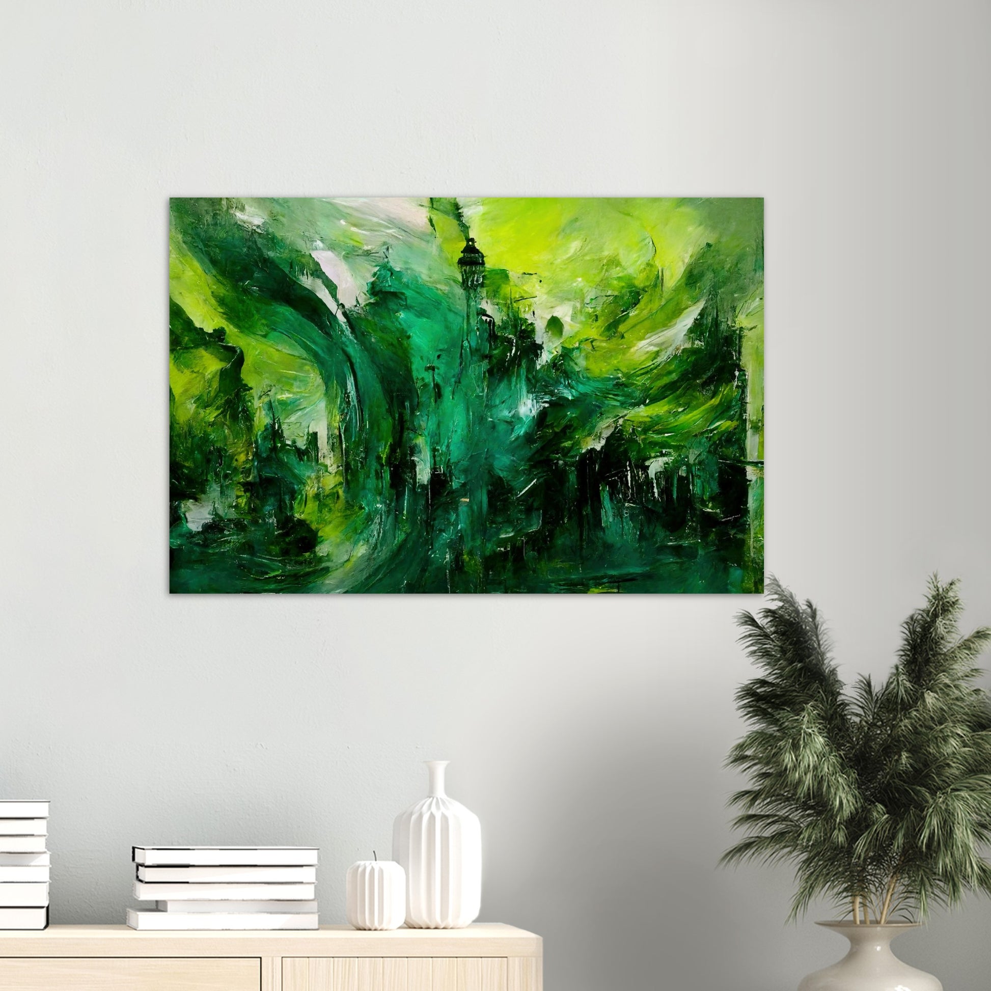 Poster in Museumsqualität - Storm over London - „Revenge of Nature“ - Ölgemälde - Grüner Sturm - Abstract - London - Planet - Fineart - Green Sea - Wandkunst - Holzleisten - Poster with frame - Abstract Green Kollektion - artwork - art brand - printed cup personalized - Holzrahmen - pixelboys - Kunstdrucke - wandbilder - wall art - Kunst auf Tassen  - Office Poster - Gastrotassen - Wanddekoration - Fineart  - Colorfull - Dynamic - Acrylkunst - Geschenkidee - Office Poster - Acryldruck - Abstrakte Kunst -