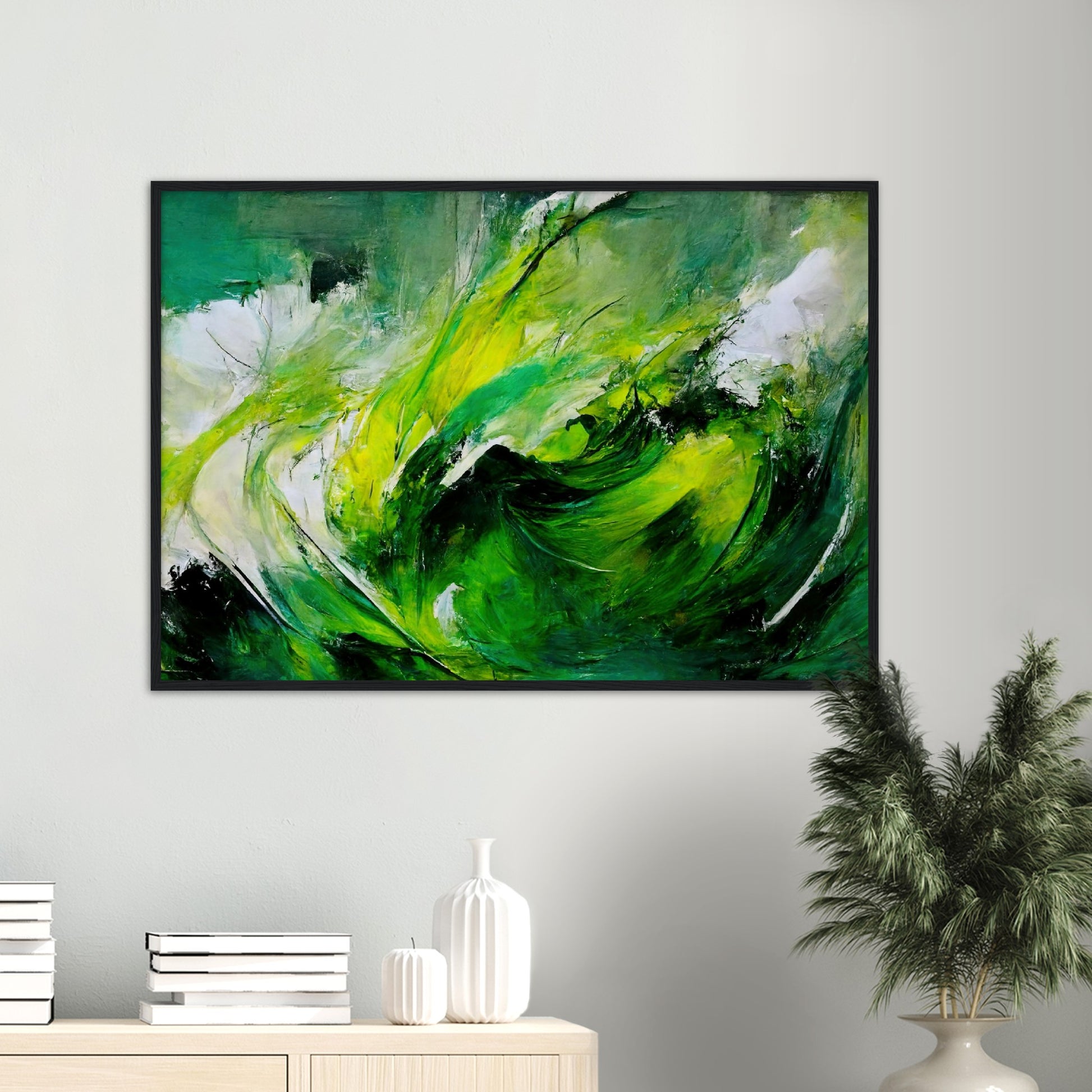 Poster mit Rahmen (Holz) in Museumsqualität - Green Storm - Ölgemälde - Grüner Sturm - Abstract - Klima - Planet - Fineart - Green Sea - Wandkunst - Holzrahmen - Poster with frame - Abstract Green Kollektion - artwork - art brand - printed cup personalized - pixelboys - Kunstdrucke - wandbilder - wall art - Kunst auf Tassen - vintage art - Office Poster - Gastrotassen - Wanddekoration - Fineart  - Colorfull - Dynamic - Geschenkidee - Acrylkunst - Geschenkidee - Office Poster - Acryldruck - Abstrakte Kunst -