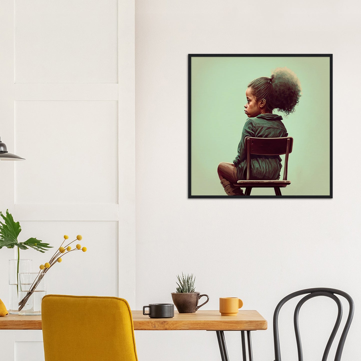 Poster mit Rahmen (Holz) - in Museumsqualität - Listening - The daughter - rasism - motherhood - Posterleisten - USA - Fineart - Posterrahmen  - Wandkunst - Holzrahmen - Poster with frame - people of color - artwork - art brand - printed cup personalized - Holzleisten - pixelboys - Kunstdrucke - wandbilder - wall art - Kunst auf Tassen  - Office Poster - Gastrotassen - Wanddekoration - Acrylkunst - Geschenkidee - Office Poster - Acryldruck - Abstrakte Kunst - Family Art -