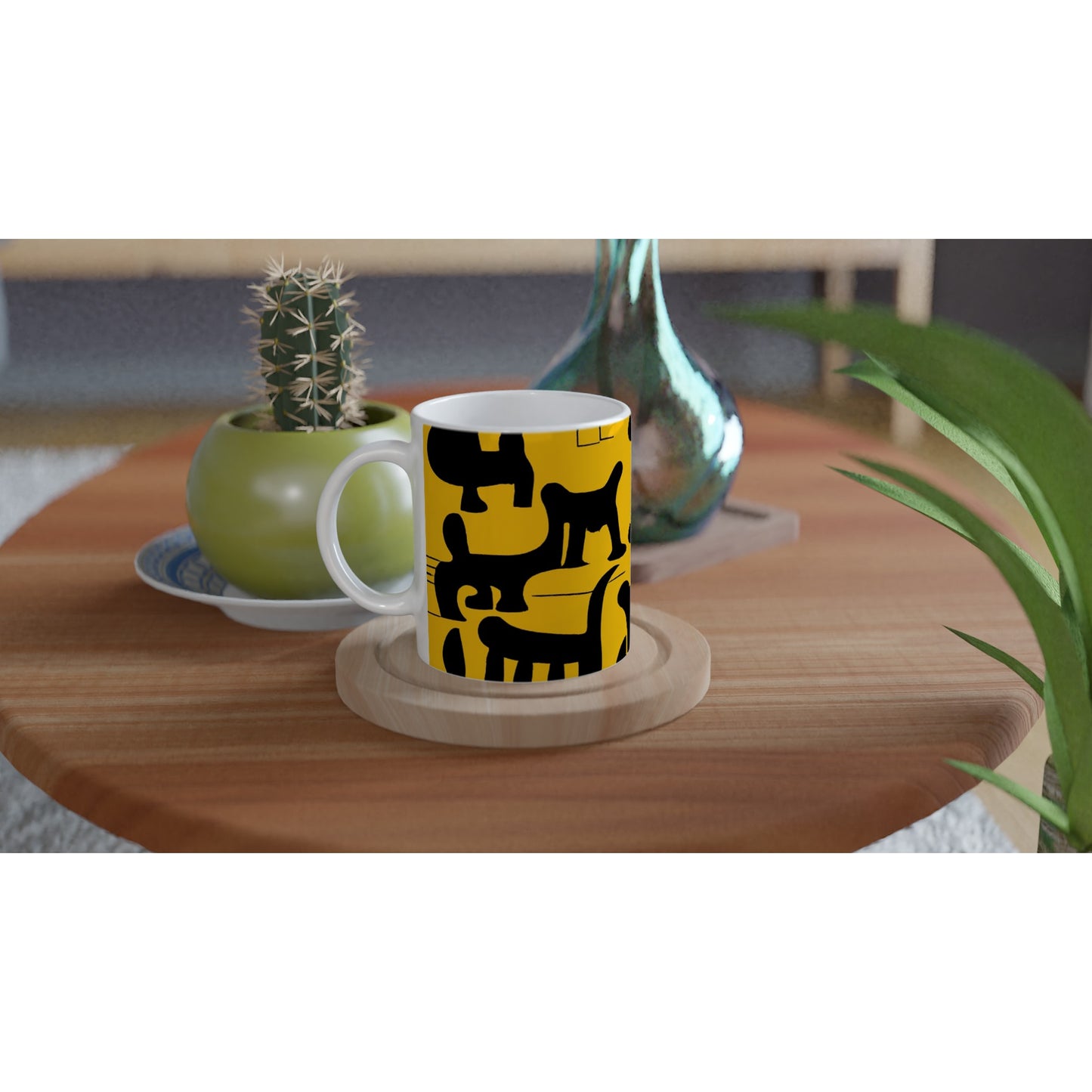 Bedruckte Sammeltasse - Doodlemania "weird animals on yellow" - No.3 - bedruckte Tasse-  gelb - Cup - Hunde - Katzen - Doodle Kunst - dogs - Cats - gastro - Poster mit Rahmen - doodle artwork - Acrylbild - Kunstdruck - Wandbild - office Poster - Poster with frame -  Künstler: Pixelboys & The Unknown Artist Nb.517 - keith haring - Gastro Art - anti stress art - Art Brand - Kunstdruck - Gastro Tasse - 