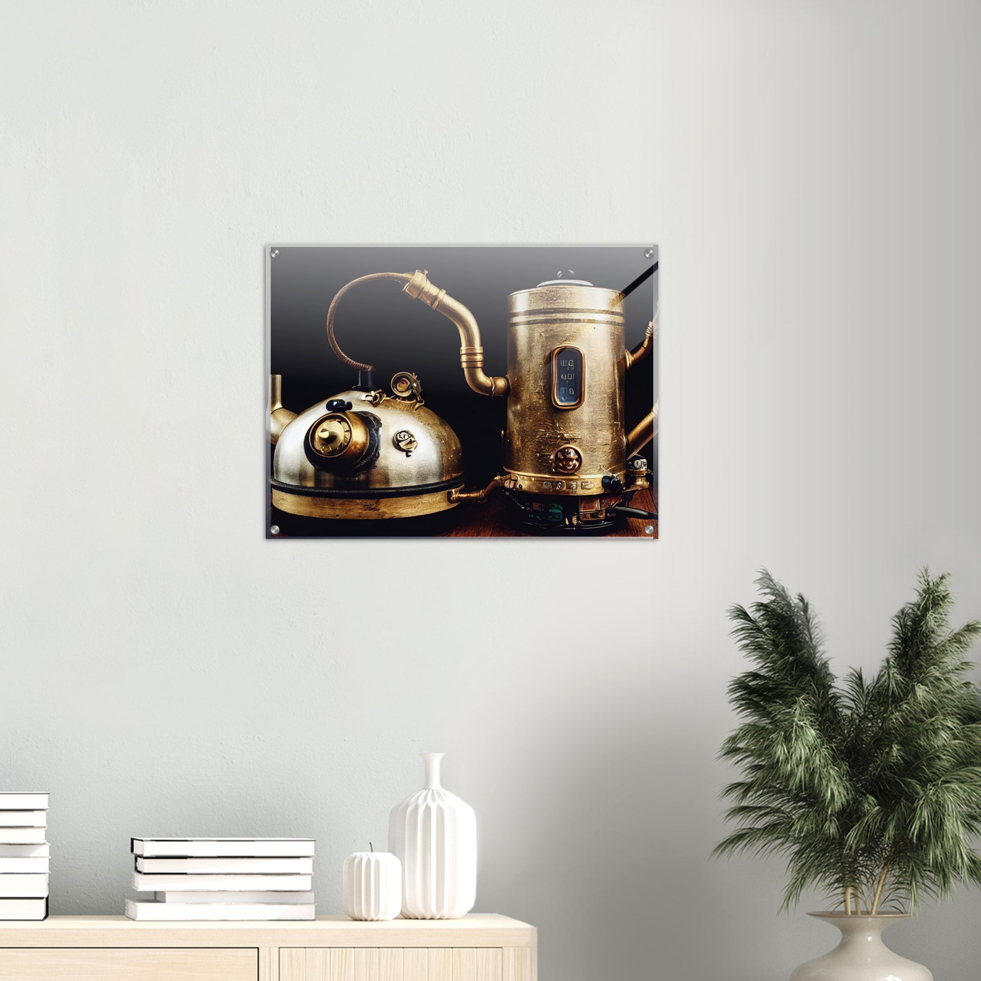 Acrylbild auf Glas in Museumsqualität - Steampunk - Coffee Maker - No.3 - Collection Cup - Pixelboys - Wandbild - Kunstwerk - Hotelkunst - Kunst auf Postern - Fine Art - Steampunk - Future - Maschine - Poster with frame - Office Poster - Art Brand - Pixelboys - Coffee House - Restaurant Poster - Wall Art - Kunstdruck - Geschenkidee - Kunst auf Acrylglas - Future Coffee Cup - Personalisierbare Tasse - Gastro Tasse - exklusiv - Gastronomie Poster - Hotelposter - Steam Punk Kitchen - Acryldruck