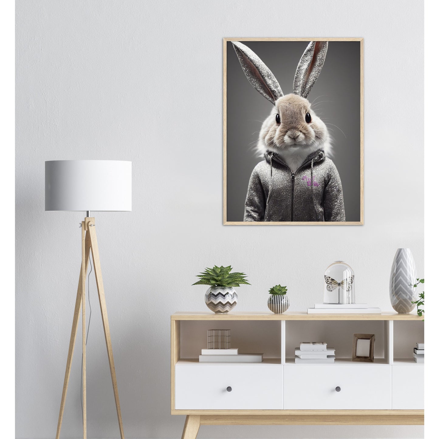 Poster mit Rahmen - Bunny in grey tracksuit - "Cleo"