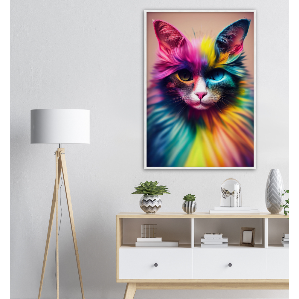 Poster mit Rahmen in Museumsqualität Einzigartige farbenfrohe Regenbogenkatze "Luna" - Amore ♡ - Cat Love - Katzen Liebe ♡- Künstler: "John Grayst" - Kunstdruck - Wandbild - Poster - Pixelboys - Atelier - Mailand - Rom - Neapel - Turin - Palermo - Catania - Florenz - Genua - Bologna - Bari -