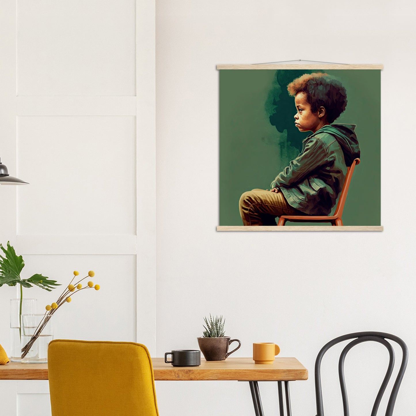 Poster mit Leisten (Holz) - in Museumsqualität - Listening - The Son - Jeffrey - rasism - motherhood - Posterleisten - USA - Fineart - Posterrahmen  - Wandkunst - Holzrahmen - Poster with frame - people of color - artwork - art brand - printed cup personalized - Holzleisten - pixelboys - Kunstdrucke - wandbilder - wall art - Kunst auf Tassen  - Office Poster - Gastrotassen - Wanddekoration - Acrylkunst - Geschenkidee - Office Poster - Acryldruck - Abstrakte Kunst - Family Art -