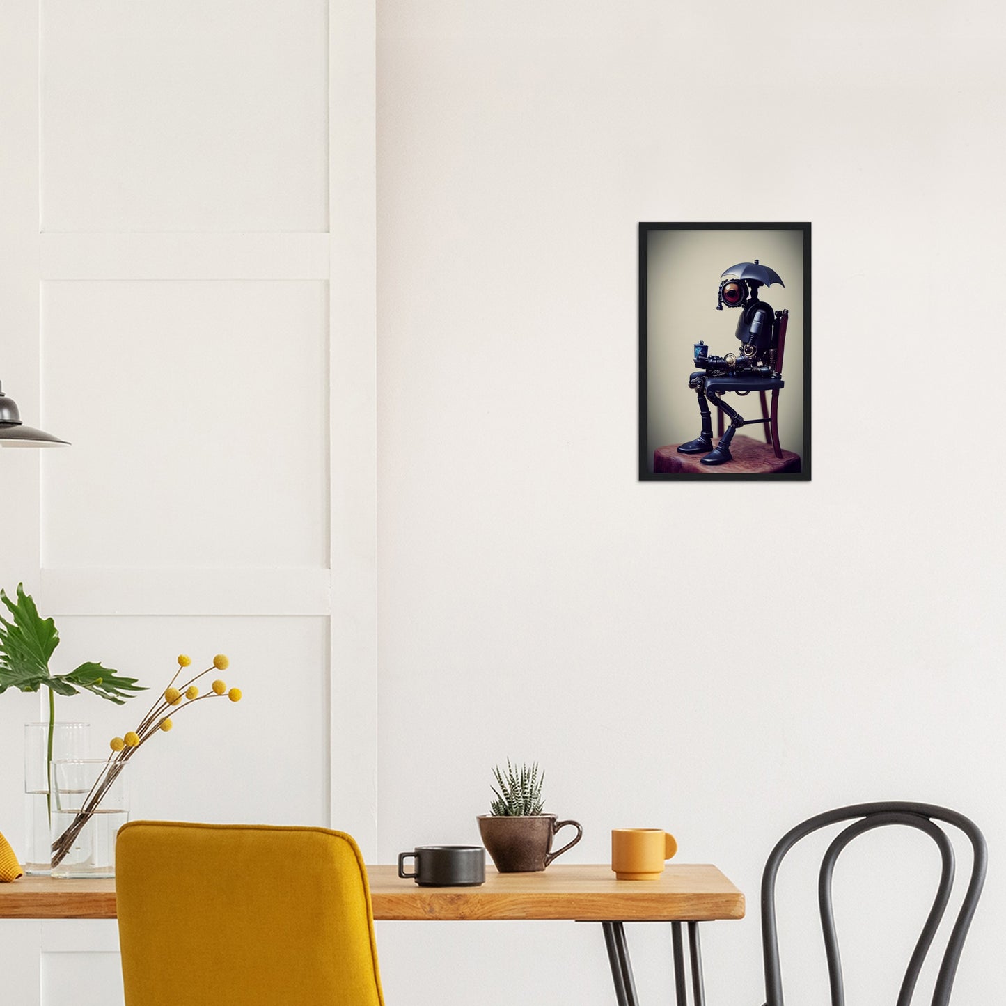 Poster mit Rahmen (Holz) in Museumsqualität - Tiny robot with an umbrella "Louis" - Regenschirm - Acryldruck - Wandkunst - Customizable Coffee Cup - Personalized Gifts - Kunstdruck - Kleine Roboter - Acryldruck - Little Robots - Personalized Gifts - Tiny  - Steampunk - zukunft - Poster with frame - Kunstwerk - Office Poster - Poster mit Rahmen - Kaffee Tasse - Poster - Bedruckte Tassen - Kunst Marke - Art Brand - Kunstdrucke - Künstler: John Grayst & Pixelboys - emotional robots - Geschenkidee -