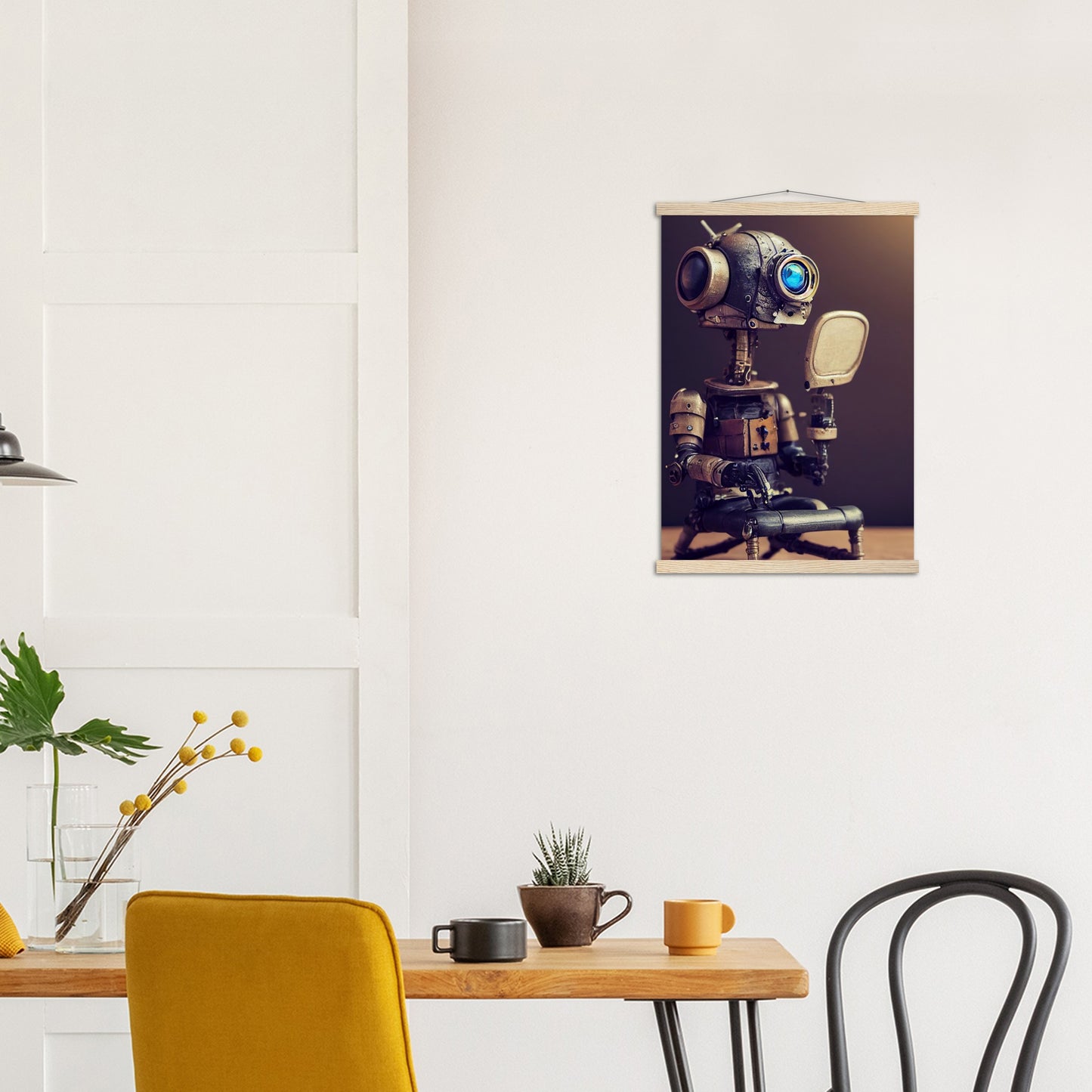 Poster mit Leisten (Holz) in Museumsqualität - Tiny robot with a mirror - Hitoshi 人 - Wall Art - Spiegel - Acryldruck - Wandkunst - Customizable Coffee Cup - Personalized Gifts - Kunstdruck - Kleine Roboter - Acryldruck - Little Robots - Personalized Gifts - Tiny  - Steampunk - zukunft - Poster with frame - Kunstwerk - Office Poster - Poster mit Rahmen - Kaffee Tasse - Poster - Bedruckte Tassen - Kunst Marke - Art Brand - Kunstdrucke - Künstler: John Grayst & Pixelboys - emotional robots - Geschenkidee - 