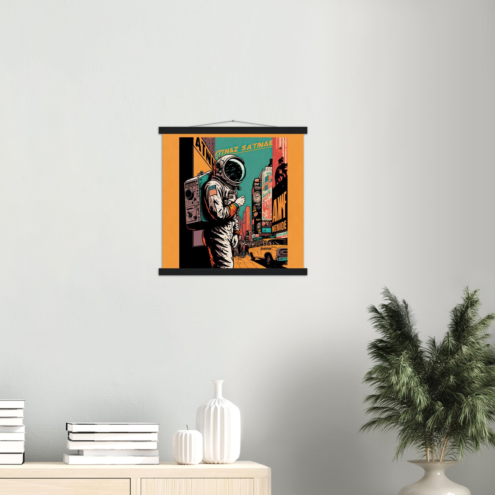 Poster mit Leisten (Holz) in Museumsqualität - Astronaut at the NY Time Square - Illustration - Astronaut - New York - Rocketman - Posterleisten - USA - Fineart - Posterrahmen  - Wandkunst - Holzrahmen - Poster with frame - artwork - art brand - printed cup personalized - Holzleisten - pixelboys - Kunstdrucke - wandbilder - wall art - Kunst auf Tassen  - Office Poster - Gastrotassen - Wanddekoration - Acrylkunst - Geschenkidee - Office Poster - Acryldruck - Abstrakte Kunst -