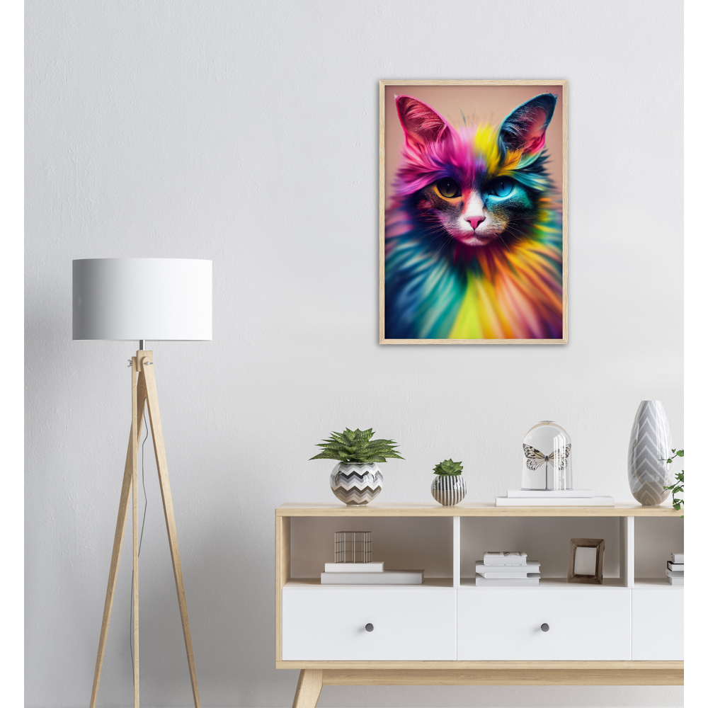 Poster mit Rahmen in Museumsqualität Einzigartige farbenfrohe Regenbogenkatze "Luna" - Amore ♡ - Cat Love - Katzen Liebe ♡- Künstler: "John Grayst" - Kunstdruck - Wandbild - Poster - Pixelboys - Atelier - Mailand - Rom - Neapel - Turin - Palermo - Catania - Florenz - Genua - Bologna - Bari -