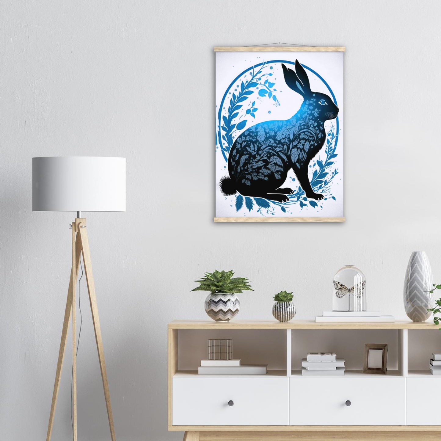 Poster mit Holzleisten - 癸卯 - Water Rabbit