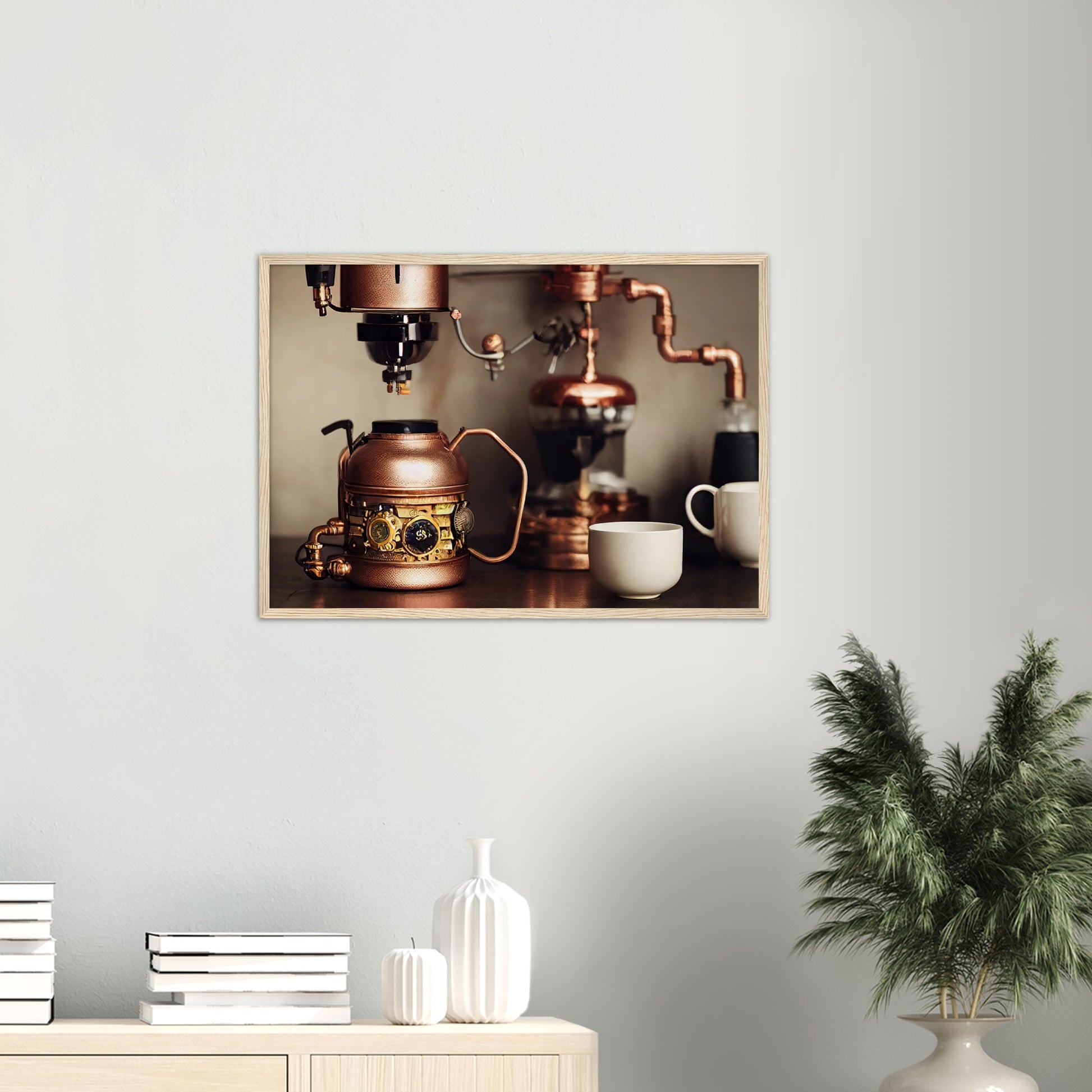 Poster mit Rahmen in Museumsqualität - Steampunk - Coffee Maker - No.1 - Wandbild - Kunstwerk - Kunst auf Postern - Fine Art - Steampunk - Future - Maschine - Poster with frame - Office Poster - Art Brand - Pixelboys - Coffee House - Restaurant Poster - Schöner Wohnen - Dekoration - Wall Art - Kunstdruck - Geschenkidee - Kunst auf Acrylglas - Personalisierbare Tasse - Gastro Poster - Gewerbliche Poster - exklusiv