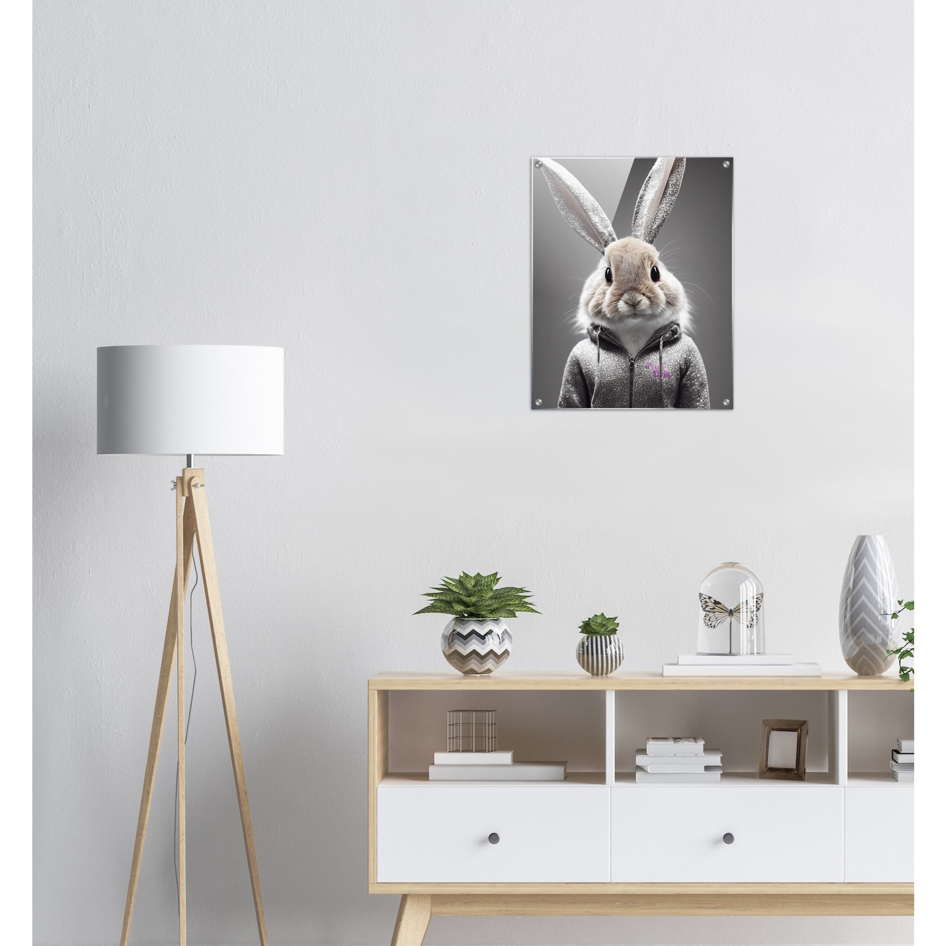 Acrylbild - in Museumsqualität - Bunny in grey tracksuit - "Cleo" - Cute - Marke:Pixelboys - Brand - Art Prints - Marke - Wandkunst - Papierstärke: 250g/qm - Wall Art - Bunny crey - Skater Betty - Hasen Gang - Original - Künstler:Pixelboys - Poster with frame - Office Poster - Trend - Wandschmuck - Atelier USA - 