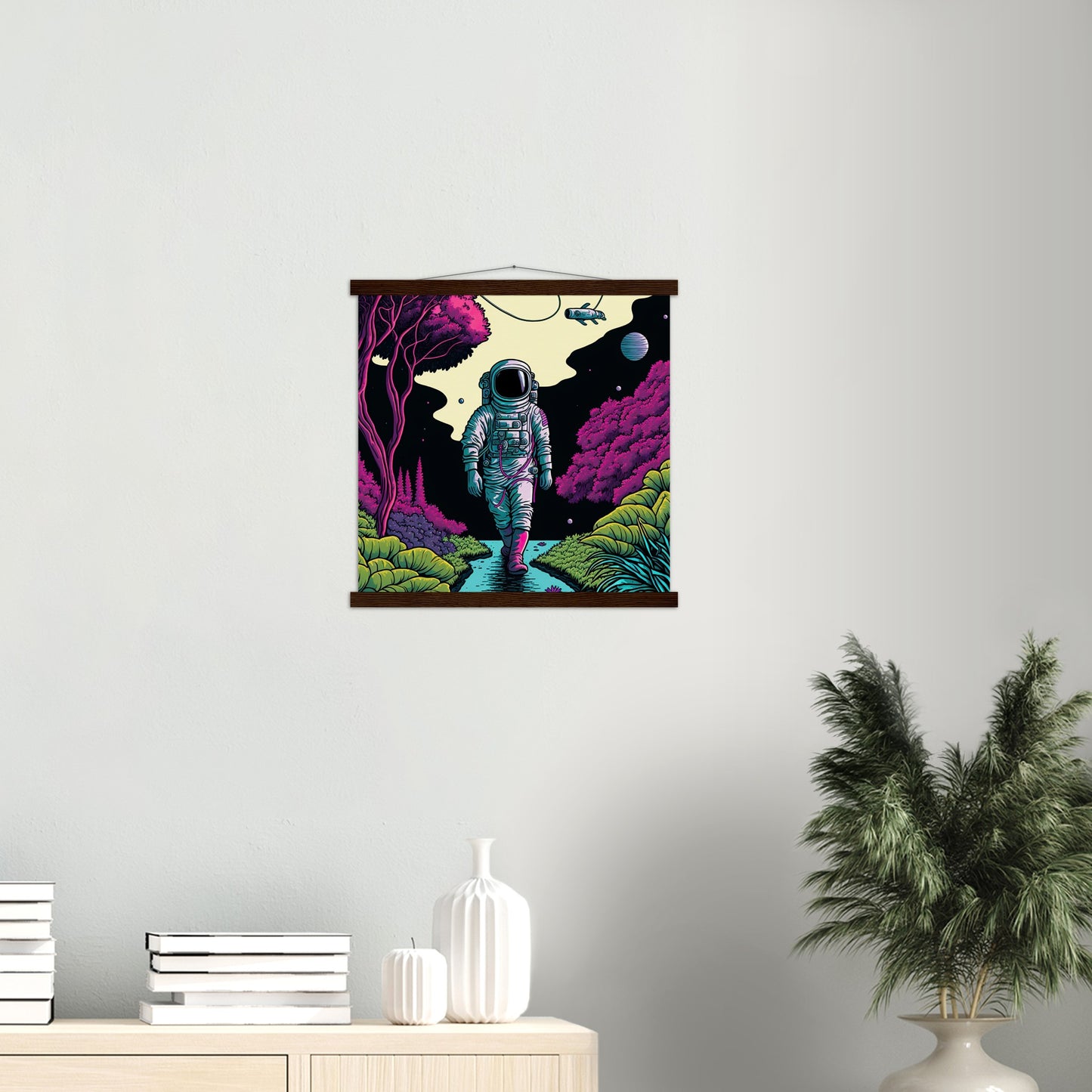 Poster mit Leisten (Holz) in Museumsqualität - Wandering Astronaut - Stephen - Illustration - Astronaut - Panorama - Rocketman - Posterleisten - USA - Fineart - Posterrahmen  - Wandkunst - Holzrahmen - Poster with frame - artwork - art brand - printed cup personalized - Holzleisten - pixelboys - Kunstdrucke - wandbilder - wall art - Kunst auf Tassen  - Office Poster - Gastrotassen - Wanddekoration - Acrylkunst - Geschenkidee - Office Poster - Acryldruck - Abstrakte Kunst -