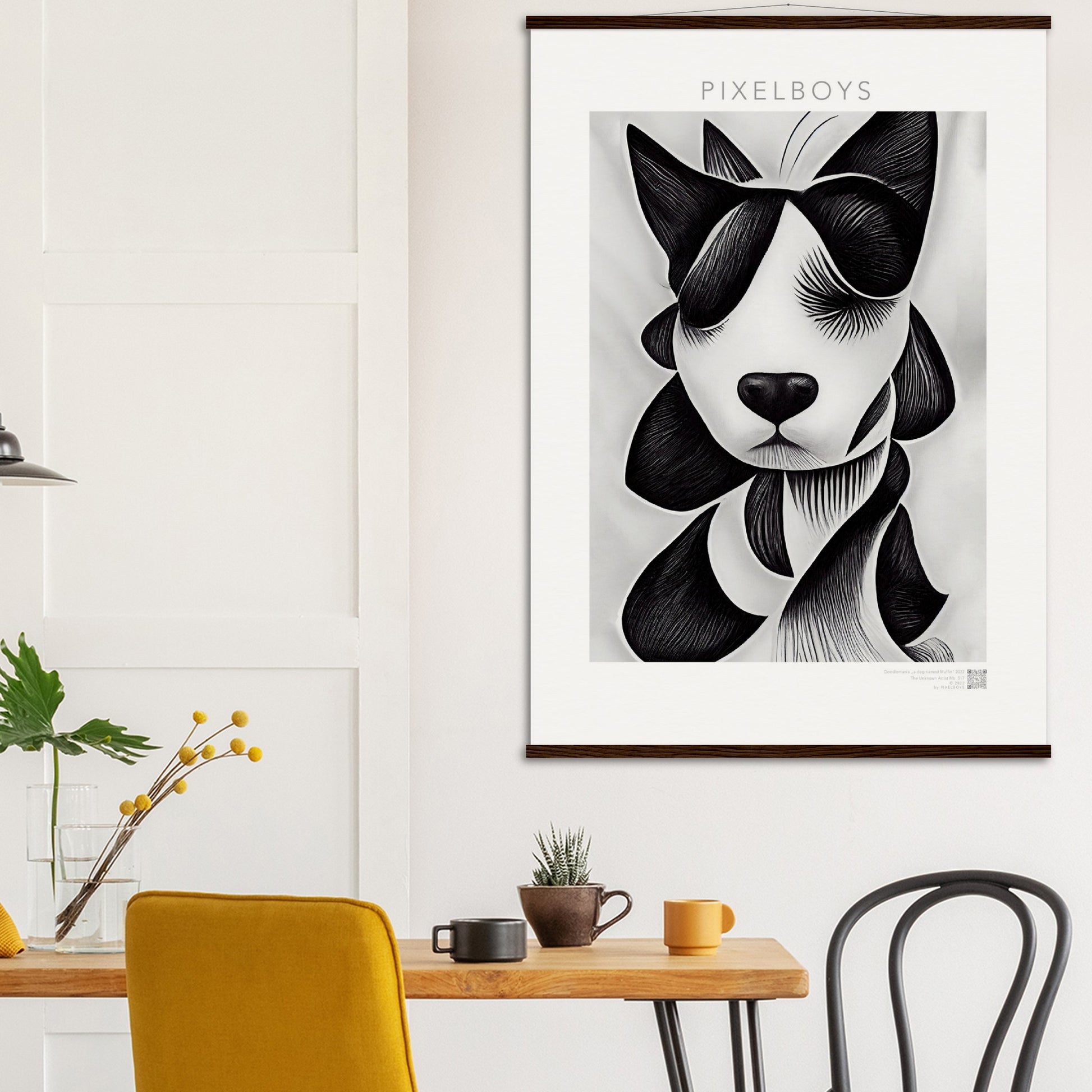 Poster mit Leisten (Holz) - in Museumsqualität - Doodlemania "a dog named Muffin"- No.4 - Wandbild - doodle mania art collection - wall art - Hunde - Doodle Kunst - dogs- doodle posters and art prints - Poster mit Rahmen - doodle artwork - Acrylbild - Kunstdruck - Wandbild - office Poster - Poster with frame -  Künstler: Pixelboys & The Unknown Artist Nb.517 - keith haring - Gastro Art - anti stress art - Art Brand - Kunstdruck -