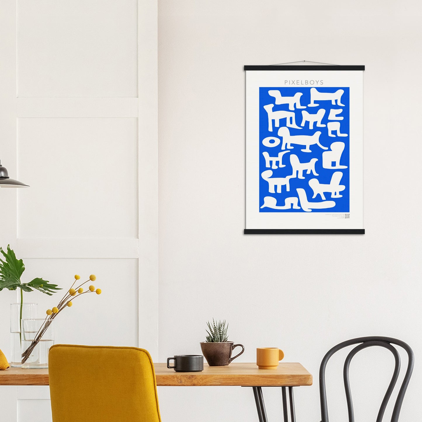 Poster mit Leisten (Holz) - in Museumsqualität - Doodlemania "weird animals on blue" - No.1 - Hunde - Katzen - Doodle Kunst - Poster mit Rahmen - doodle artwork - Acrylbild - Kunstdruck - Wandbild - office Poster - Poster with frame -  Künstler: Pixelboys & The Unknown Artist Nb.517 - keith haring - anti stress art - Art Brand - 