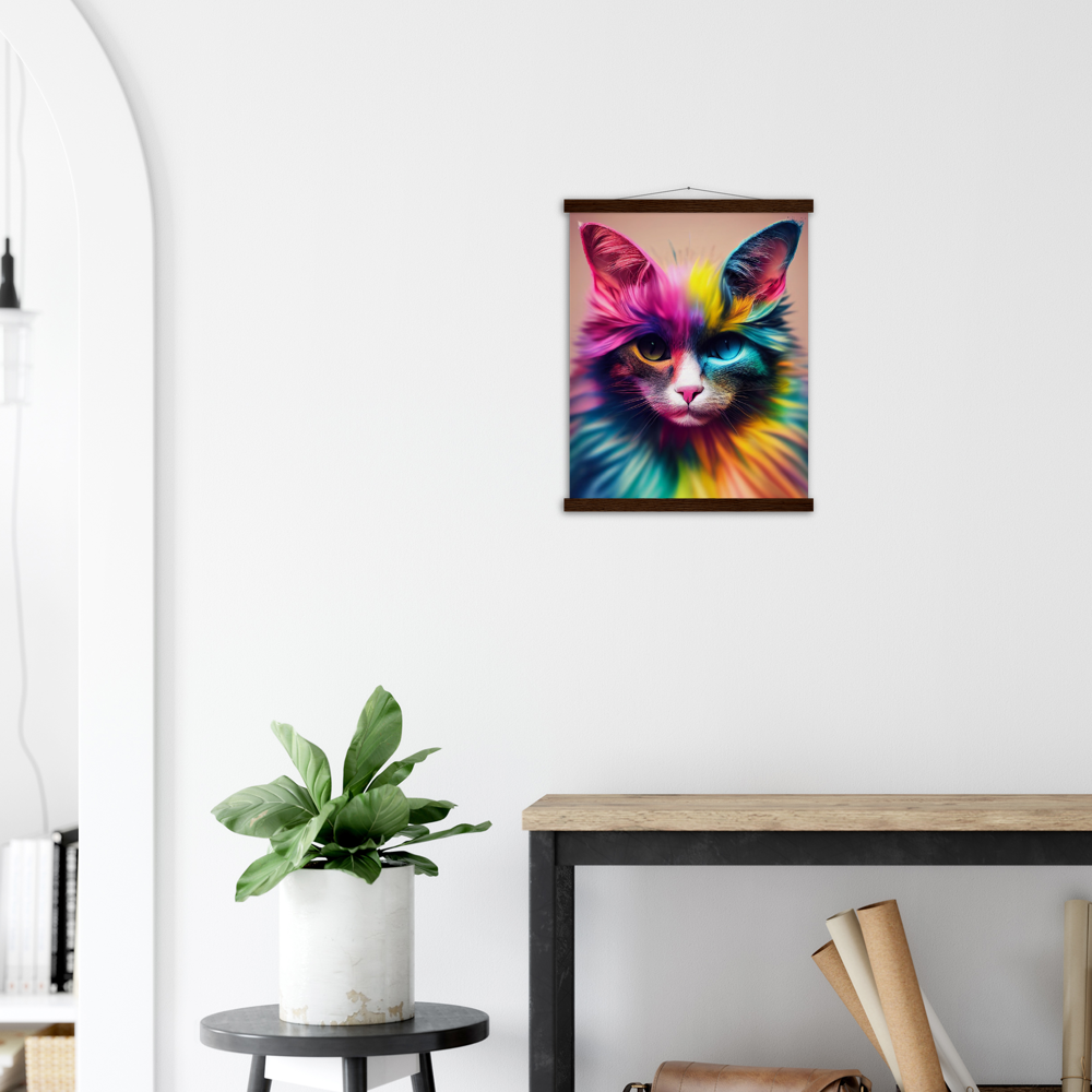 Poster mit Leisten - Einzigartige farbenfrohe Regenbogenkatze "Luna"