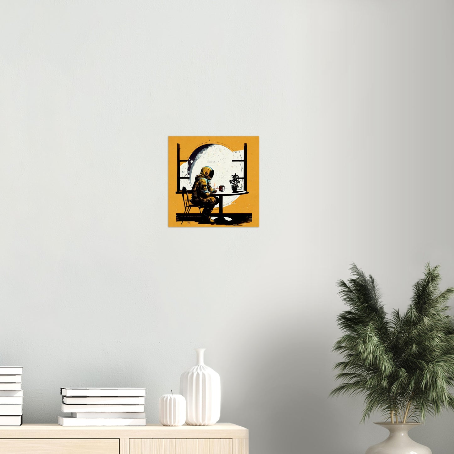 Poster in Museumsqualität - The waiting Astronaut - Michael - Illustration - Astronaut - Waiting - Posterleisten - USA - Fineart - Posterrahmen  - Wandkunst - Holzrahmen - Poster with frame - people of color - artwork - art brand - printed cup personalized - Holzleisten - pixelboys - Kunstdrucke - wandbilder - wall art - Kunst auf Tassen  - Office Poster - Gastrotassen - Wanddekoration - Acrylkunst - Geschenkidee - Office Poster - Acryldruck - Abstrakte Kunst -