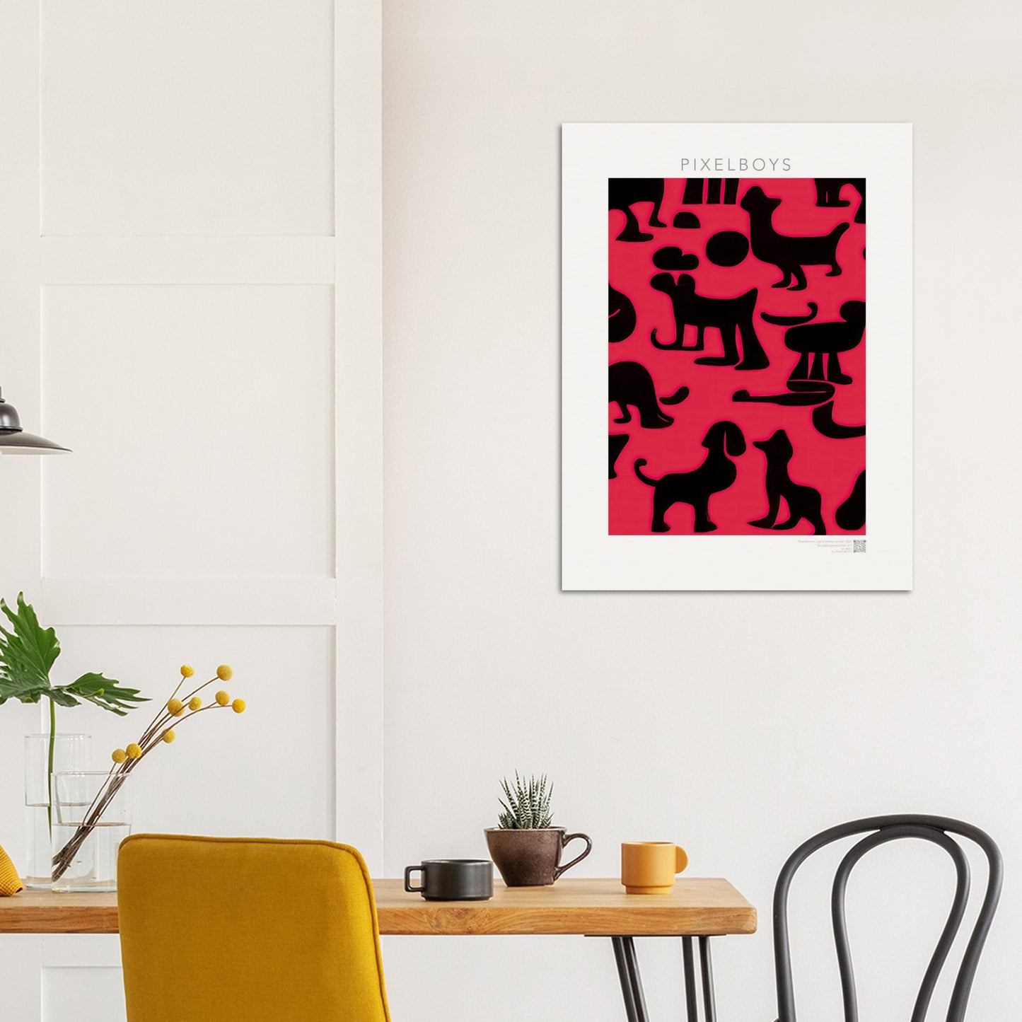 Poster in Museumsqualität - Doodlemania "weird animals on red"- No.2 - Hunde - Katzen - Doodle Kunst - dogs - Cats - gastro - Poster mit Rahmen - doodle artwork - Acrylbild - Kunstdruck - Wandbild - office Poster - Poster with frame -  Künstler: Pixelboys & The Unknown Artist Nb.517 - keith haring - anti stress art - Art Brand - 