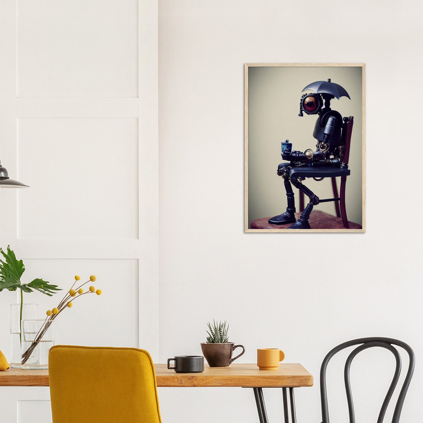 Poster mit Rahmen (Holz) in Museumsqualität - Tiny robot with an umbrella "Louis" - Regenschirm - Acryldruck - Wandkunst - Customizable Coffee Cup - Personalized Gifts - Kunstdruck - Kleine Roboter - Acryldruck - Little Robots - Personalized Gifts - Tiny  - Steampunk - zukunft - Poster with frame - Kunstwerk - Office Poster - Poster mit Rahmen - Kaffee Tasse - Poster - Bedruckte Tassen - Kunst Marke - Art Brand - Kunstdrucke - Künstler: John Grayst & Pixelboys - emotional robots - Geschenkidee -