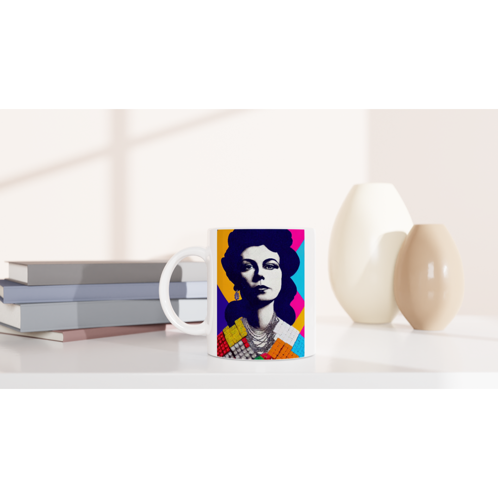 Personalisierte Tasse - The Queen No.2 - HRH in cubes - Kunstdruck - Bedruckte Tasse - Kaffebecher - Teebecher - Queen Elisabeth II - Monarch - HRH - His/Her Royal Highness - Groß Britannien - Commonwealth - The Royal Family - Wandbild - Kubismus - synthetischen Kubismus - Georges Braque - Künstler: "John Grayst" - Atelier - UK - GB - London -  