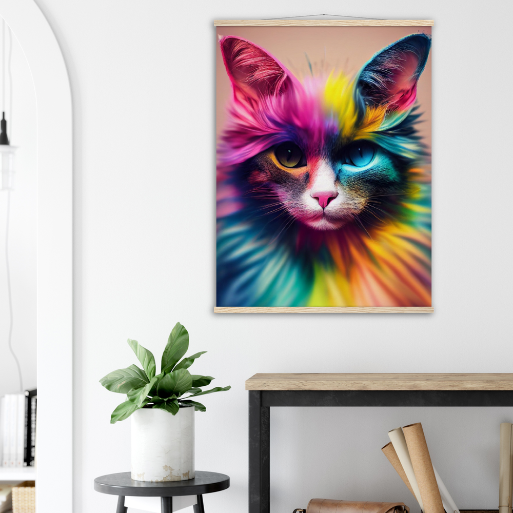 Poster mit Leisten - Einzigartige farbenfrohe Regenbogenkatze "Luna"