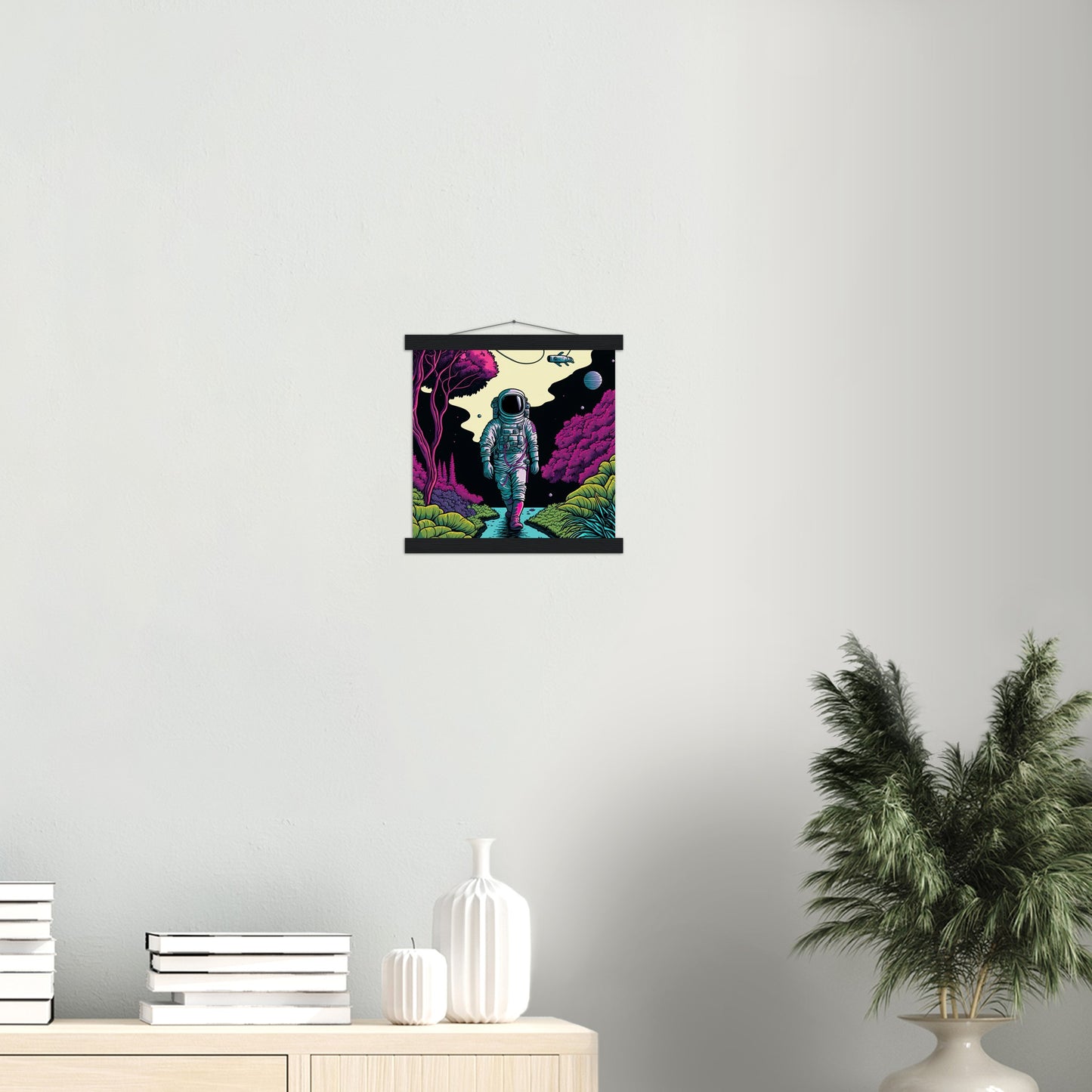 Poster mit Leisten (Holz) in Museumsqualität - Wandering Astronaut - Stephen - Illustration - Astronaut - Panorama - Rocketman - Posterleisten - USA - Fineart - Posterrahmen  - Wandkunst - Holzrahmen - Poster with frame - artwork - art brand - printed cup personalized - Holzleisten - pixelboys - Kunstdrucke - wandbilder - wall art - Kunst auf Tassen  - Office Poster - Gastrotassen - Wanddekoration - Acrylkunst - Geschenkidee - Office Poster - Acryldruck - Abstrakte Kunst -