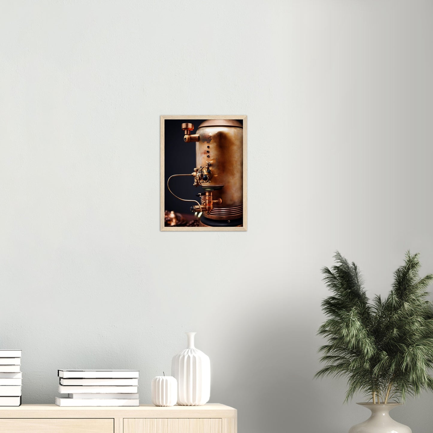  Poster mit Rahmen (Holz) - Steampunk - Coffee Maker - No.5 - Collection Cup - Pixelboys - Wandbild - Kunstwerk - Hotelkunst - Kunst auf Postern - Fine Art - Steampunk - Future - Maschine - Poster with frame - Office Poster - Art Brand - Pixelboys - Coffee House - Restaurant Poster - Wall Art - Kunstdruck - Geschenkidee - Kunst auf Acrylglas - Future Coffee Cup - Personalisierbare Tasse - Gastro Tasse - exklusiv - Acryldruck - Gastronomie Poster - Hotelposter - Steam Punk Kitchen -   