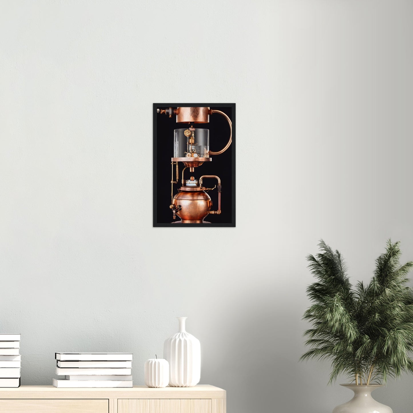 Poster mit Rahmen (Holz) - Steampunk - Coffee Maker - No.6 - Collection Cup - Pixelboys - Wandbild - Kunstwerk - Hotelkunst - Kunst auf Postern - Fine Art - Steampunk - Future - Maschine - Poster with frame - Office Poster - Art Brand - Pixelboys - Coffee House - Restaurant Poster - Wall Art - Kunstdruck - Geschenkidee - Kunst auf Acrylglas - Future Coffee Cup - Personalisierbare Tasse - Gastro Tasse - exklusiv - Acryldruck - Gastronomie Poster - Hotelposter - Teestube - Steam Punk Kitchen -   