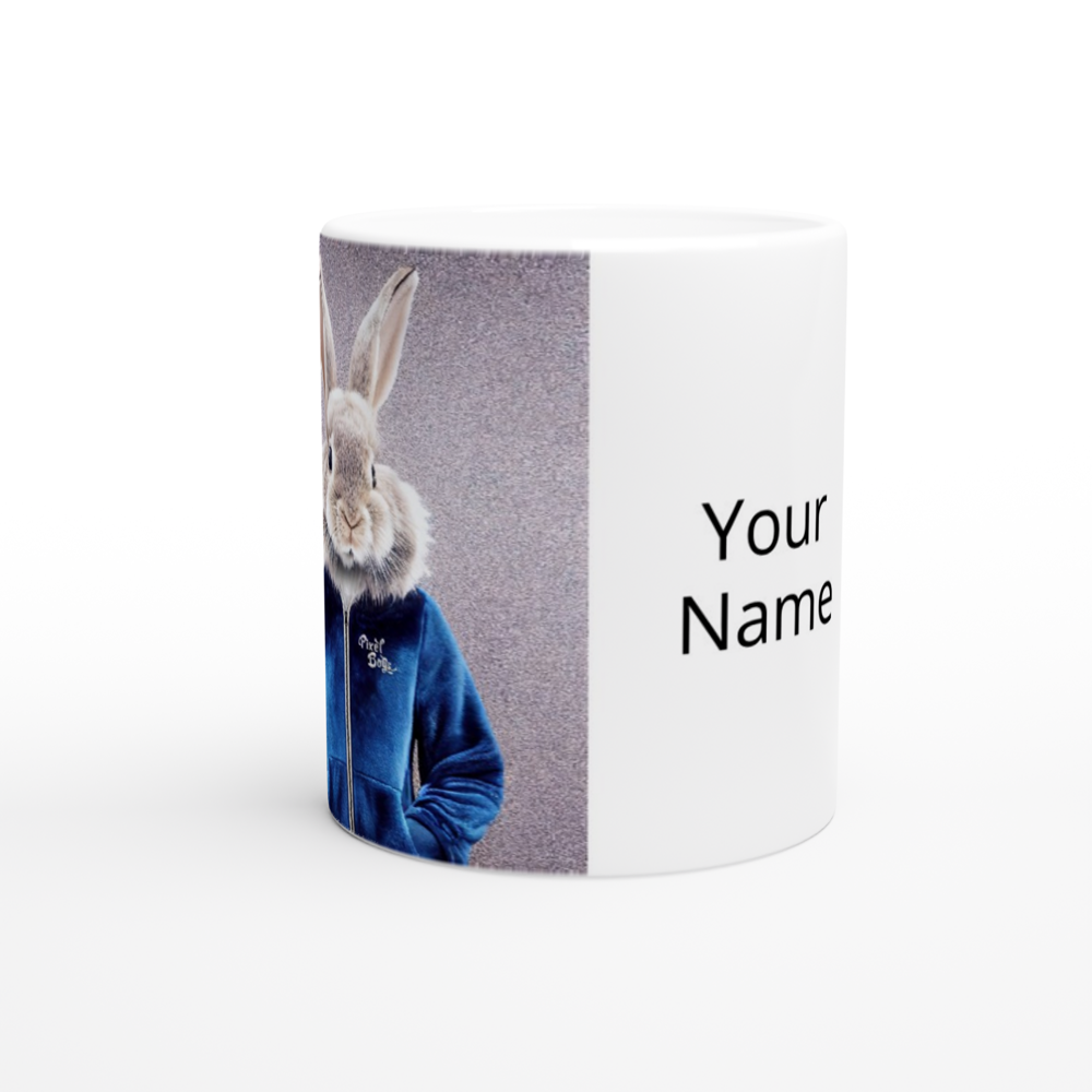 Personalisierte Tasse - Bunny in blue Tracksuit - "Caesar" - Fashion - Gang - Bedruckte Tasse - Ostern - Geschenkidee - Osterhase - Bunny Crew: "Caesar" - "Constantin" - "Titus" - "Cleo" - Weisser Hase - Easter Bunny - Cute - blue Tracksuit - sweats - Gang - Modemarke -Pixelboys Brand - Caesar der Hase - Meister Lampe - Hase - Kaninchen - Karnickel - Künstler: "Pixelboys" - Atelier - Germany - Berlin - Hamburg - Colgne - France - Paris - Italy - Rom - USA - America - New York City - Los Angeles - Chicago - 