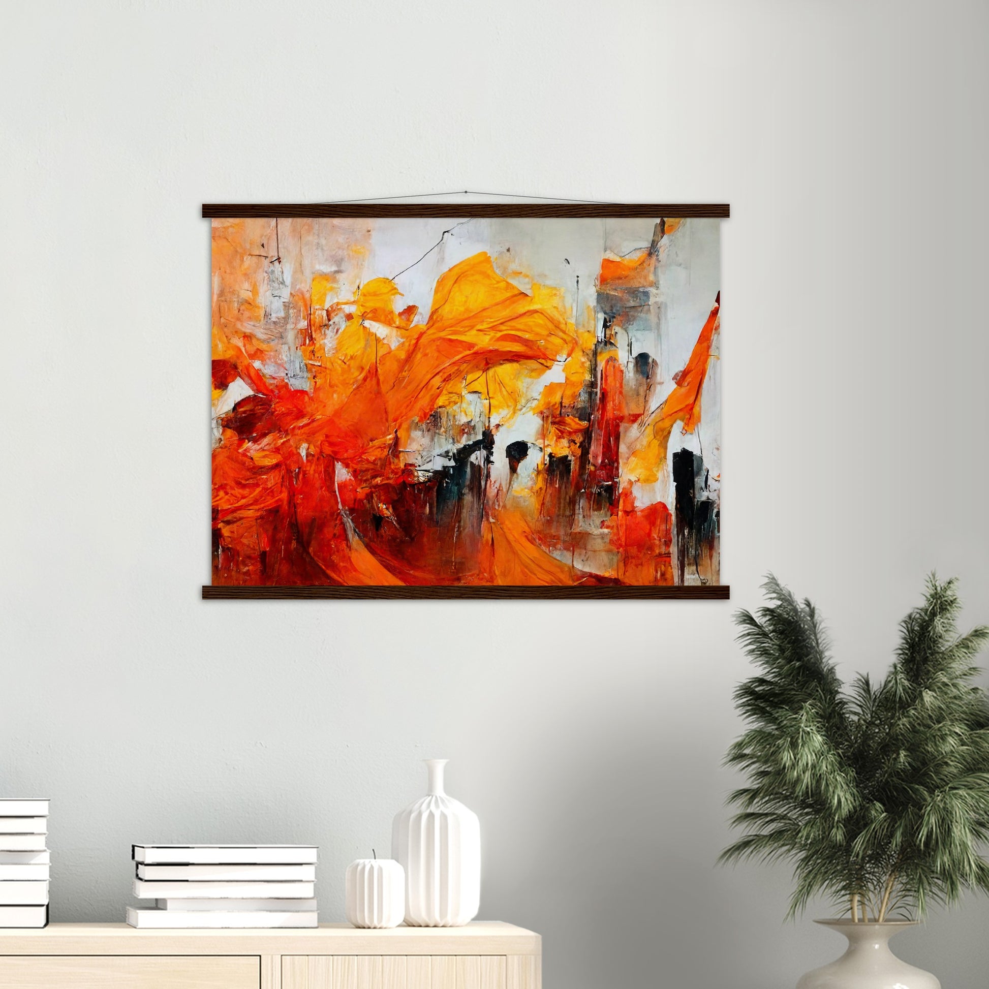 Poster mit Holzleisten - “Urban Indian Summer“ - autumn - Neu-Delhi - Kalkutta- Ölgemälde - Abstract - India Art - Posterleisten - Fineart - Posterrahmen  - Wandkunst - Holzrahmen - Poster with frame - Abstract Orange - artwork - art brand - printed cup personalized - Holzleisten - pixelboys - Kunstdrucke - wandbilder - wall art - Kunst auf Tassen  - Office Poster - Gastrotassen - Wanddekoration - Fineart - Dynamic - Acrylkunst - Geschenkidee - Office Poster - Acryldruck - Abstrakte Kunst -