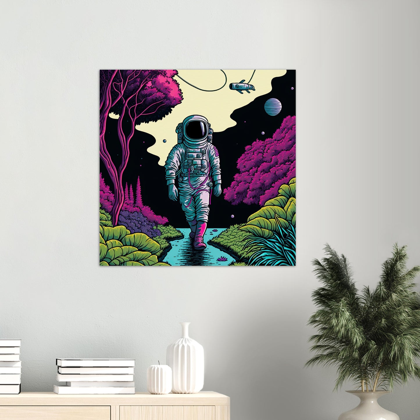 Poster in Museumsqualität - Wandering Astronaut - Stephen - Illustration - Astronaut - Panorama - Rocketman - Posterleisten - USA - Fineart - Posterrahmen  - Wandkunst - Holzrahmen - Poster with frame - artwork - art brand - printed cup personalized - Holzleisten - pixelboys - Kunstdrucke - wandbilder - wall art - Kunst auf Tassen  - Office Poster - Gastrotassen - Wanddekoration - Acrylkunst - Geschenkidee - Office Poster - Acryldruck - Abstrakte Kunst -