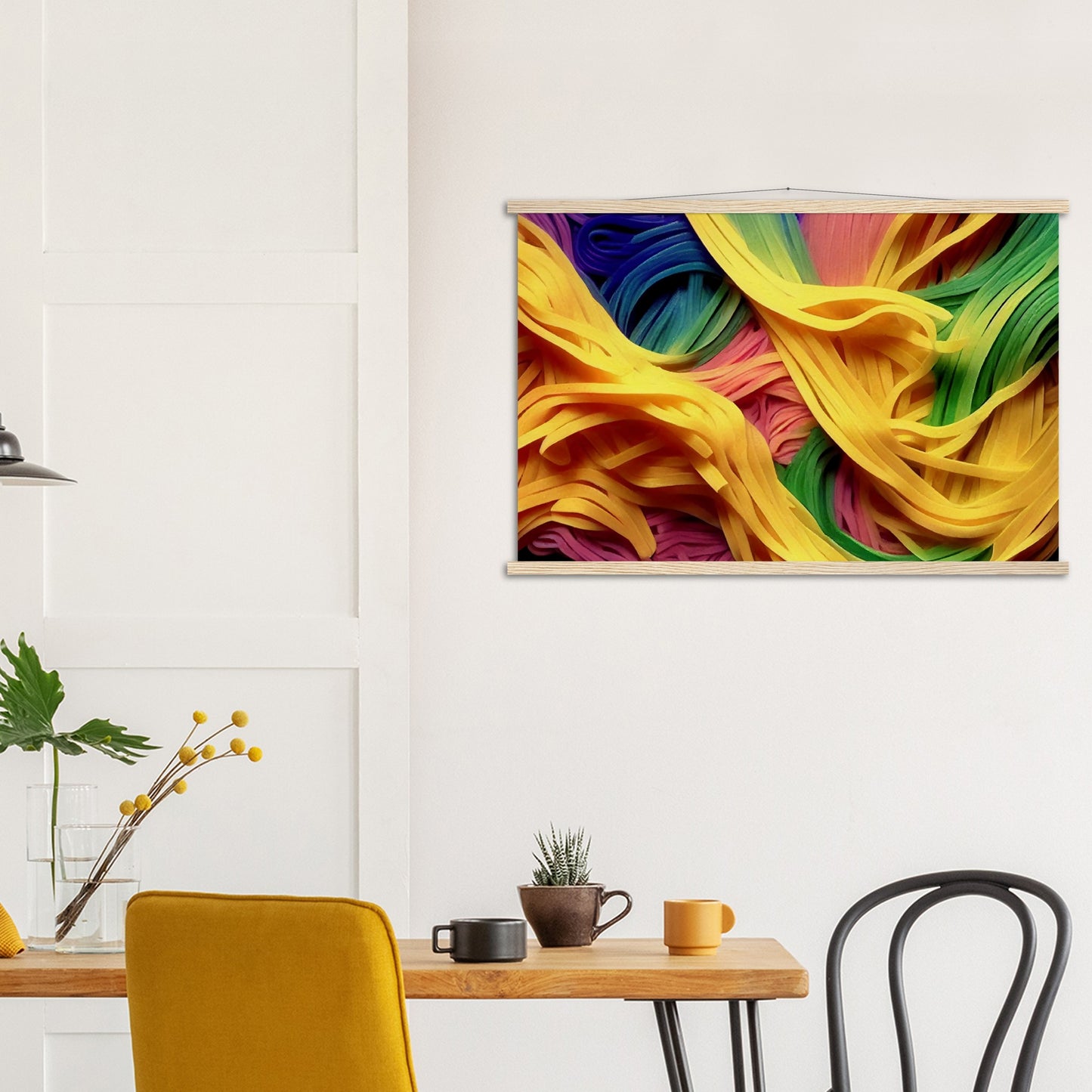 Poster mit Leisten (Holz) - Noodles upside-down - Pasta Love - Italien - China - Restaurant - Nudeln - Pasta - Teigwaren  - Wandkunst - Kunstdruck - Acryldruck - Kunstwerk - Office Poster - Poster mit Rahmen - Kaffee Tasse - Poster mit Leisten - Bedruckte Tassen - Kunst Marke - Art Brand - Kunstdrucke - Papier: 250g/qm - Künstler: Pixelboys - Poster with frame - Geschenkidee - Atelier Rome - Atelier Bologna - Atelier Milano -