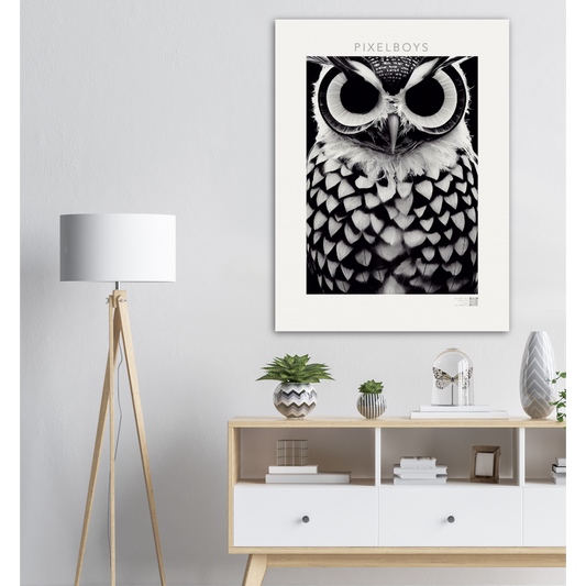 Poster in Museumsqualität - Dark Owl, No. 1 - "Hedwig" - Vogel - Bird - Strigiformes - Noctua - Ornithologie - Kunstwerk - Museumsqualität - Acryldruck - Poster mit Rahmen - Poster mit Leisten - Bedruckte Tassen - Kunst Marke - Art Brand - Pixelboys - Kunstdruck - Wandbild - Kunstdrucke - Papier: 250g/qm - Künstler: John Grayst & Pixelboys - Eulen - Owl-  - Atelier - England - London - Birmingham–Wolverhampton - Manchester - Leeds Bradfort - Liverpool  