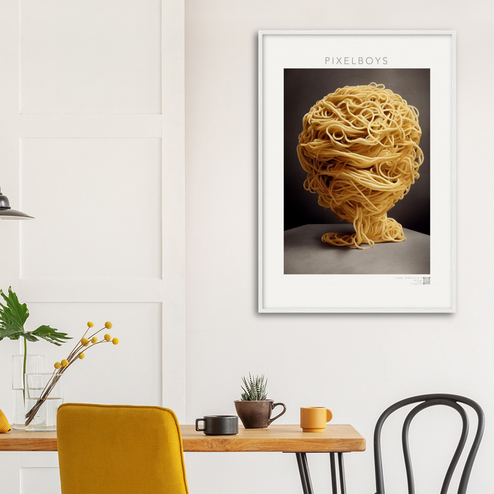 Poster mit Rahmen (Holz) - Pastarized "The Beginning" - No.1 - Kunst Marke - Pixelboys - Kunstdruck - Papier: 250g/qm - Künstler: John Grayst & Pixelboys -  Pasta Liebe - Nudeln - Face - Atelier - Italien - Mailand - Neapel - Rom - Turin  