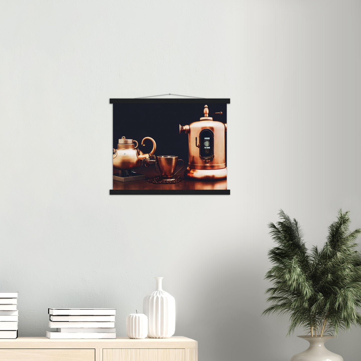 Poster mit Leisten (Holz) - in Museumsqualität - Steampunk - Coffee Maker - No.4 - Collection Cup - Pixelboys - Wandbild - Kunstwerk - Hotelkunst - Kunst auf Postern - Fine Art - Steampunk - Future - Maschine - Poster with frame - Office Poster - Art Brand - Pixelboys - Coffee House - Restaurant Poster - Wall Art - Kunstdruck - Geschenkidee - Kunst auf Acrylglas - Future Coffee Cup - Personalisierbare Tasse - Gastro Tasse - exklusiv - Acryldruck - Gastronomie Poster - Hotelposter - Steam Punk Kitchen -   