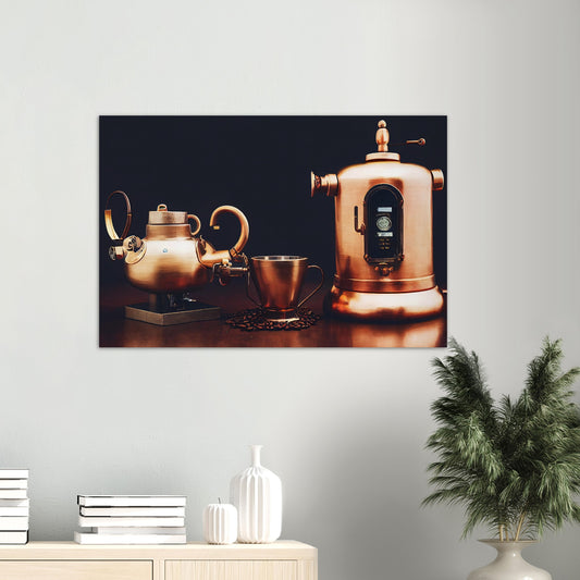 Poster in Museumsqualität - Steampunk - Coffee Maker - No.4 - Collection Cup - Pixelboys - Wandbild - Kunstwerk - Hotelkunst - Kunst auf Postern - Fine Art - Steampunk - Future - Maschine - Poster with frame - Office Poster - Art Brand - Pixelboys - Coffee House - Restaurant Poster - Wall Art - Kunstdruck - Geschenkidee - Kunst auf Acrylglas - Future Coffee Cup - Personalisierbare Tasse - Gastro Tasse - exklusiv - Gastronomie Poster - Hotelposter - Steam Punk Kitchen - Acryldruck