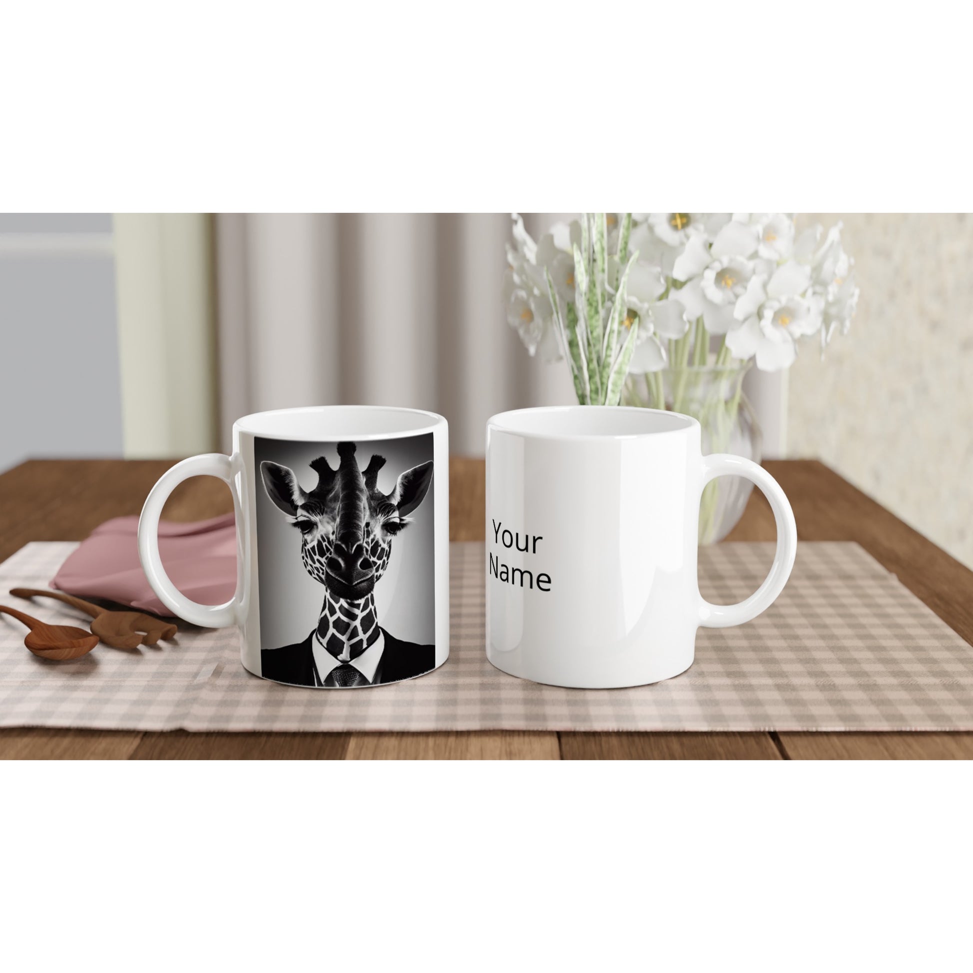 Personalisierbare Tasse - "The giraffe knows" - Business Animals No. 2 "Bridget" - Giraffe - Bedruckte Tasse - Gastro Tasse  Geschäfts Tiere - Gastro Becher - Künstler: "John Grays" Kunstdruck - Pixelboys - Atelier - Milano - Berlin - Munich - Madrid - New York - Dubai - Paris - Tokio - Rom - Lisbon - Ottawa - Bern Switzerland - Amsterdam -