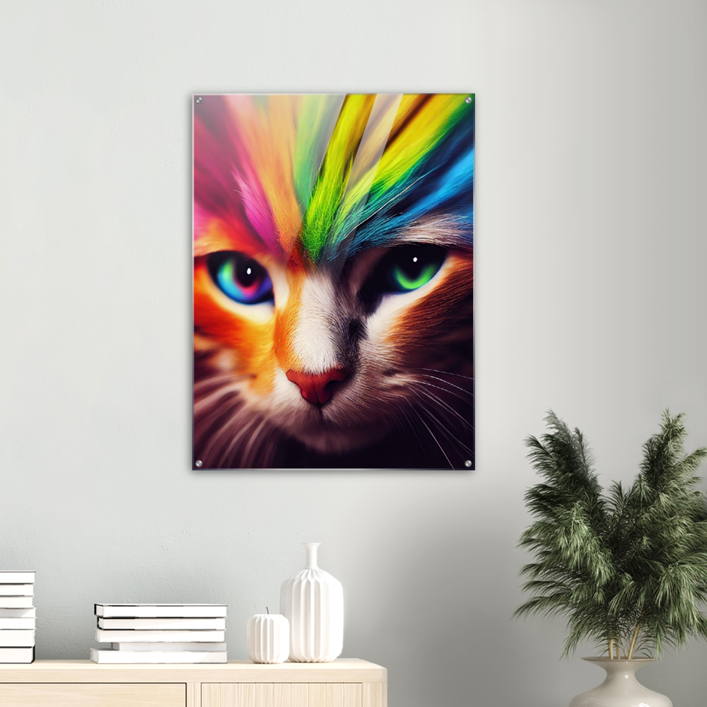 Acrylbild - Die bunte Katzen Löwin "Nala" Acryldrucke mit Katzenmotiven - Poster Online Show - Wallart - XXL Wandbilder