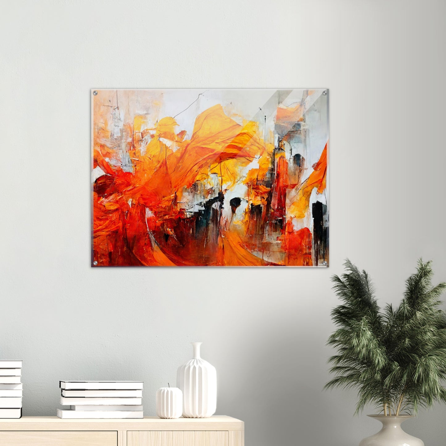 Acrylbild auf Glas - in Museumsqualität - “Urban Indian Summer“ - autumn - Neu-Delhi - Kalkutta- Ölgemälde - Abstract - India Art - Posterleisten - Fineart - Posterrahmen  - Wandkunst - Holzrahmen - Poster with frame - Abstract Orange - artwork - art brand - printed cup personalized - Holzleisten - pixelboys - Kunstdrucke - wandbilder - wall art - Kunst auf Tassen  - Office Poster - Gastrotassen - Wanddekoration - Fineart - Dynamic - Acrylkunst - Geschenkidee - Office Poster - Acryldruck - Abstrakte Kunst -