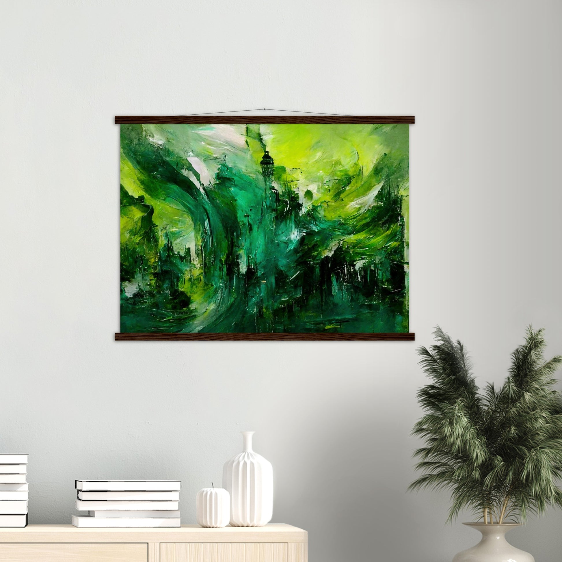 Poster mit Leisten (Holz) - in Museumsqualität - Storm over London - „Revenge of Nature“ - Ölgemälde - Grüner Sturm - Abstract - London - Planet - Fineart - Green Sea - Wandkunst - Holzrahmen - Poster with frame - Abstract Green - artwork - art brand - printed cup personalized - Holzleisten - pixelboys - Kunstdrucke - wandbilder - wall art - Kunst auf Tassen  - Office Poster - Wanddekoration - Fineart  - Colorfull - Dynamic - Acrylkunst - Geschenkidee - Office Poster - Acryldruck - Abstrakte Kunst -