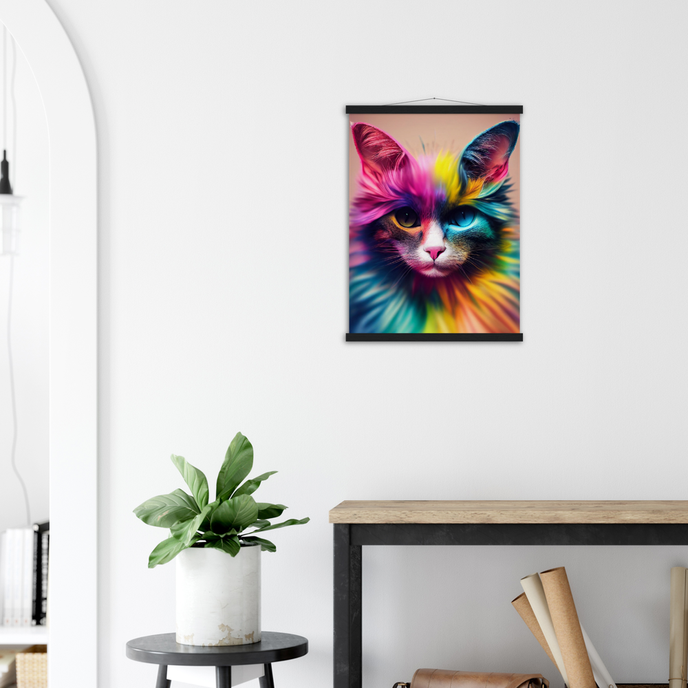 Poster mit Leisten - Einzigartige farbenfrohe Regenbogenkatze "Luna"