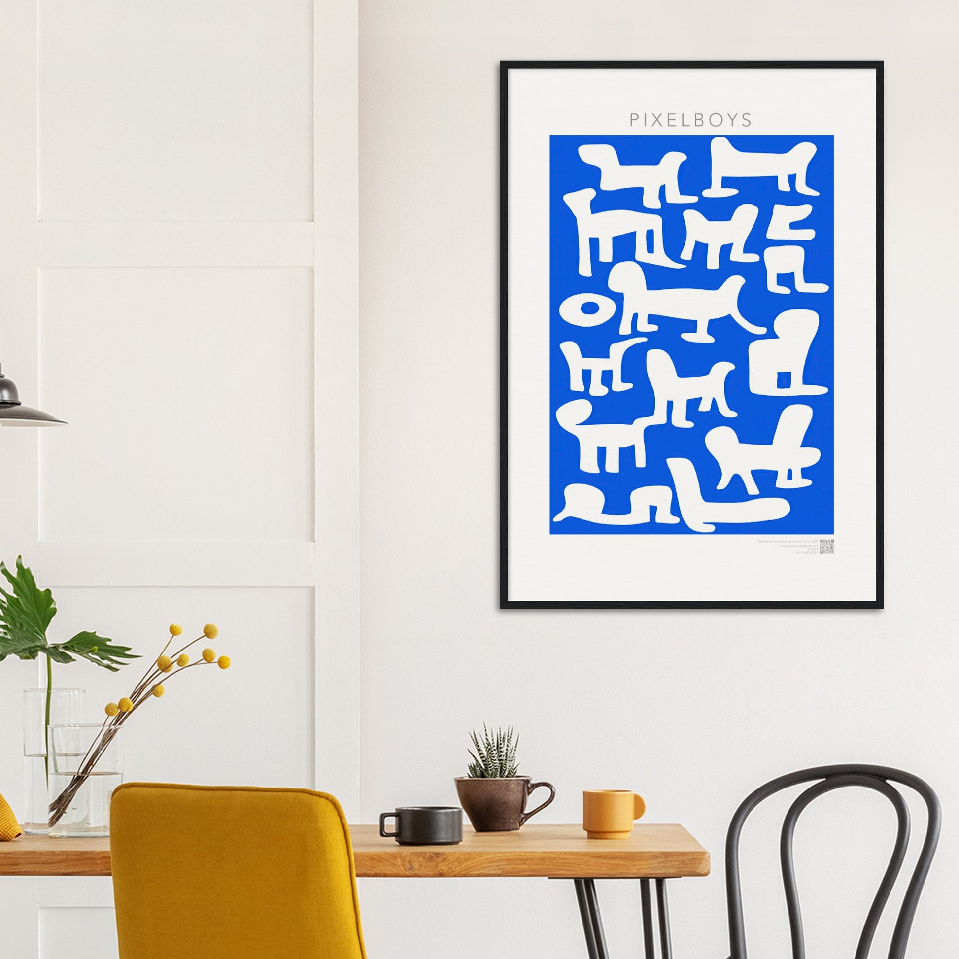 Poster mit Rahmen - in Museumsqualität - Doodlemania "weird animals on blue" - No.1 - Hunde - Katzen - Doodle Kunst - Poster mit Rahmen - doodle artwork - Acrylbild - Kunstdruck - Wandbild - office Poster - Poster with frame -  Künstler: Pixelboys & The Unknown Artist Nb.517 - keith haring - anti stress art - Art Brand - 