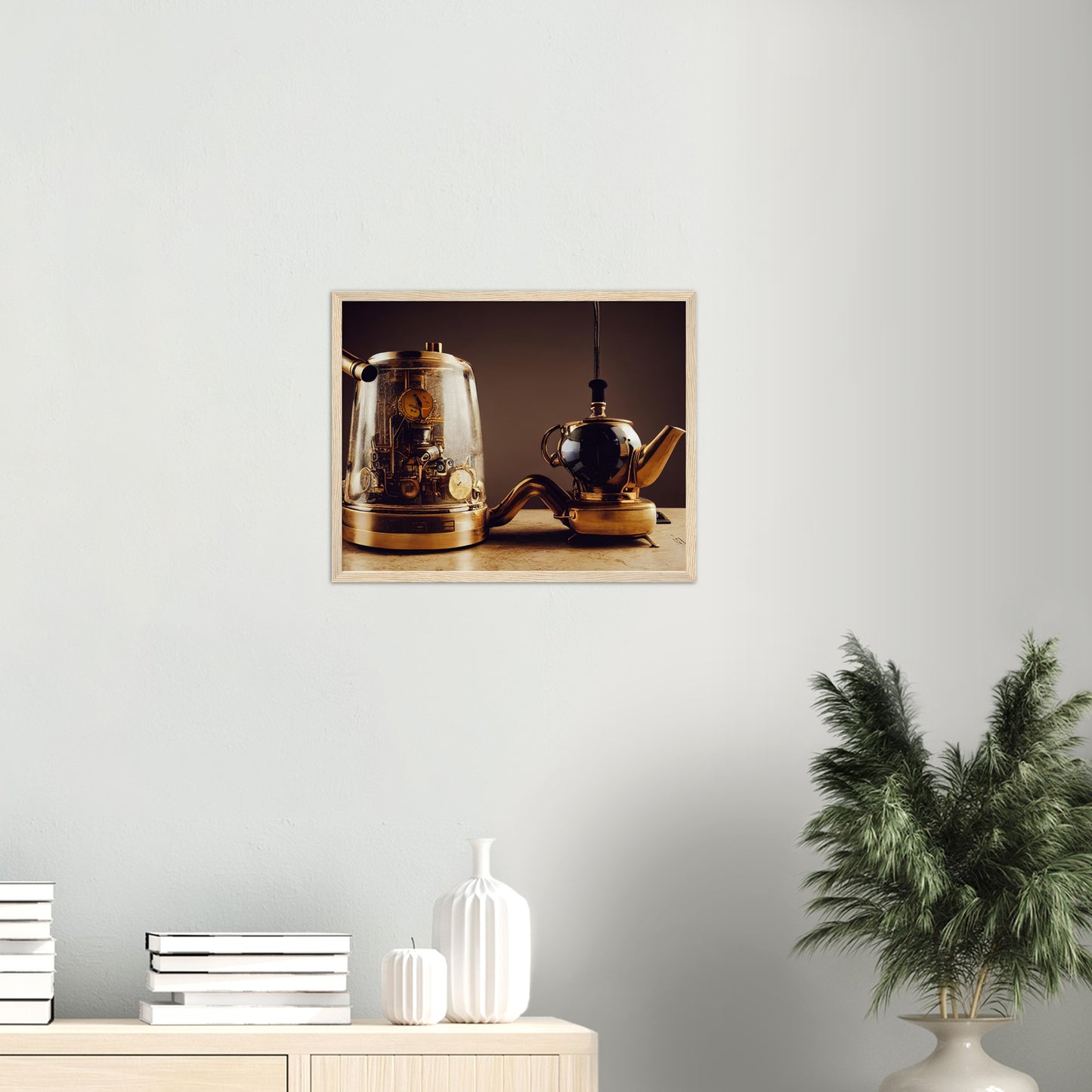 Poster mit Rahmen (Holz) - in Museumsqualität - Steampunk - Coffee Maker - No.2 - Pixelboys - Wandbild - Kunstwerk - Hotelkunst - Kunst auf Postern - Fine Art - Steampunk - Future - Maschine - Poster with frame - Office Poster - Art Brand - Pixelboys - Coffee House - Restaurant Poster - Schöner Wohnen - Dekoration - Wall Art - Kunstdruck - Geschenkidee - Kunst auf Acrylglas - Future Coffee Cup - Personalisierbare Tasse - Gastro Poster -  Gewerbliche Poster - exklusiv - Gastronomie Poster - Hotelposter -