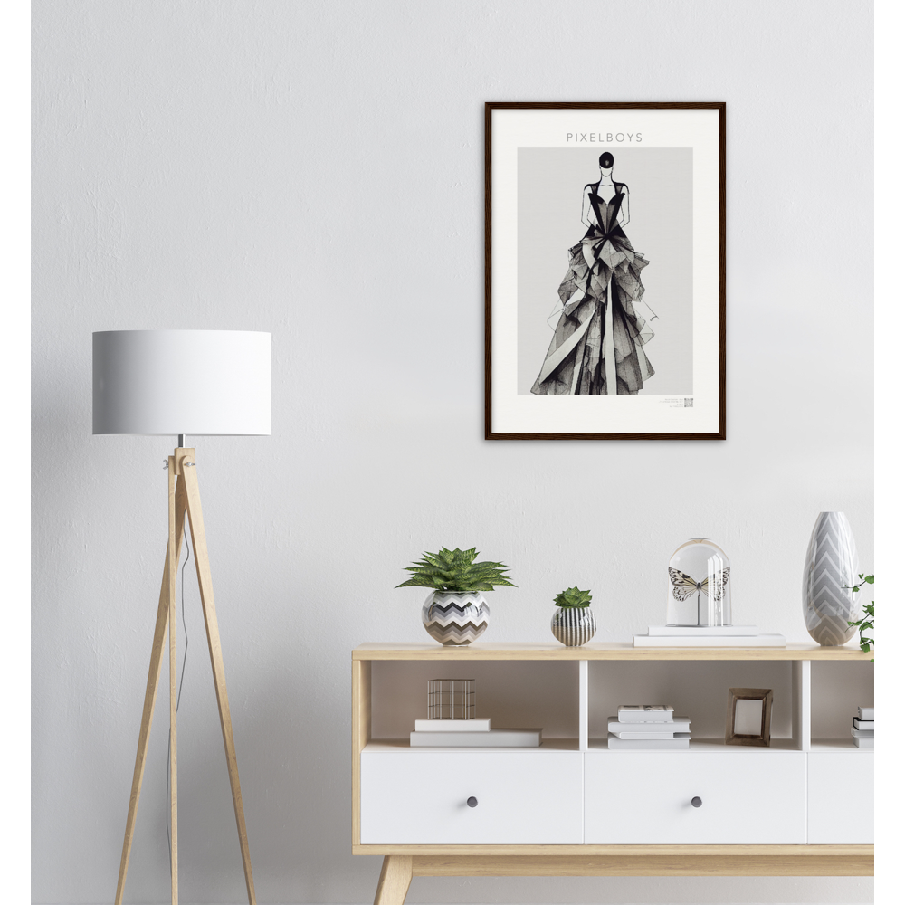 Haute Couture Poster Set mit Rahmen aus Holz in Museumsqualität - Haute Couture - No. 4 - "Alice" - Künstler: "The Unknown Artist Nb. 517" Wandbilder - Kunstdrucke - Pixelboys - Atelier - Milano - Berlin - Munich - Madrid - New York - Dubai - Paris - Tokio - 