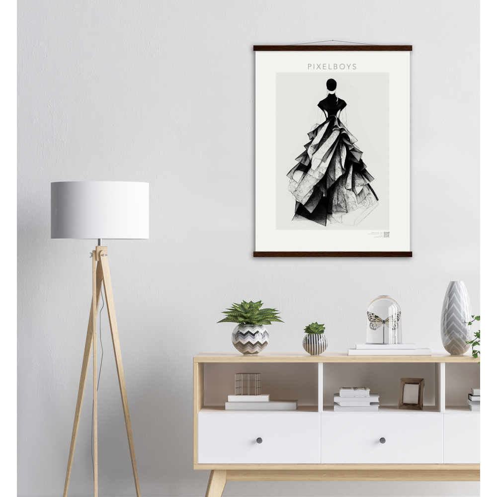 Poster mit Leisten aus Holz mit Kunstwerk - Haute Couture - No. 5 - "Ambre" - Künstler: "The Unknown Artist Nb. 517" Wandbilder - Kunstdrucke - Pixelboys - Atelier - Milano - Berlin - Munich - Madrid - New York - Dubai - Paris - Tokio - Rom -