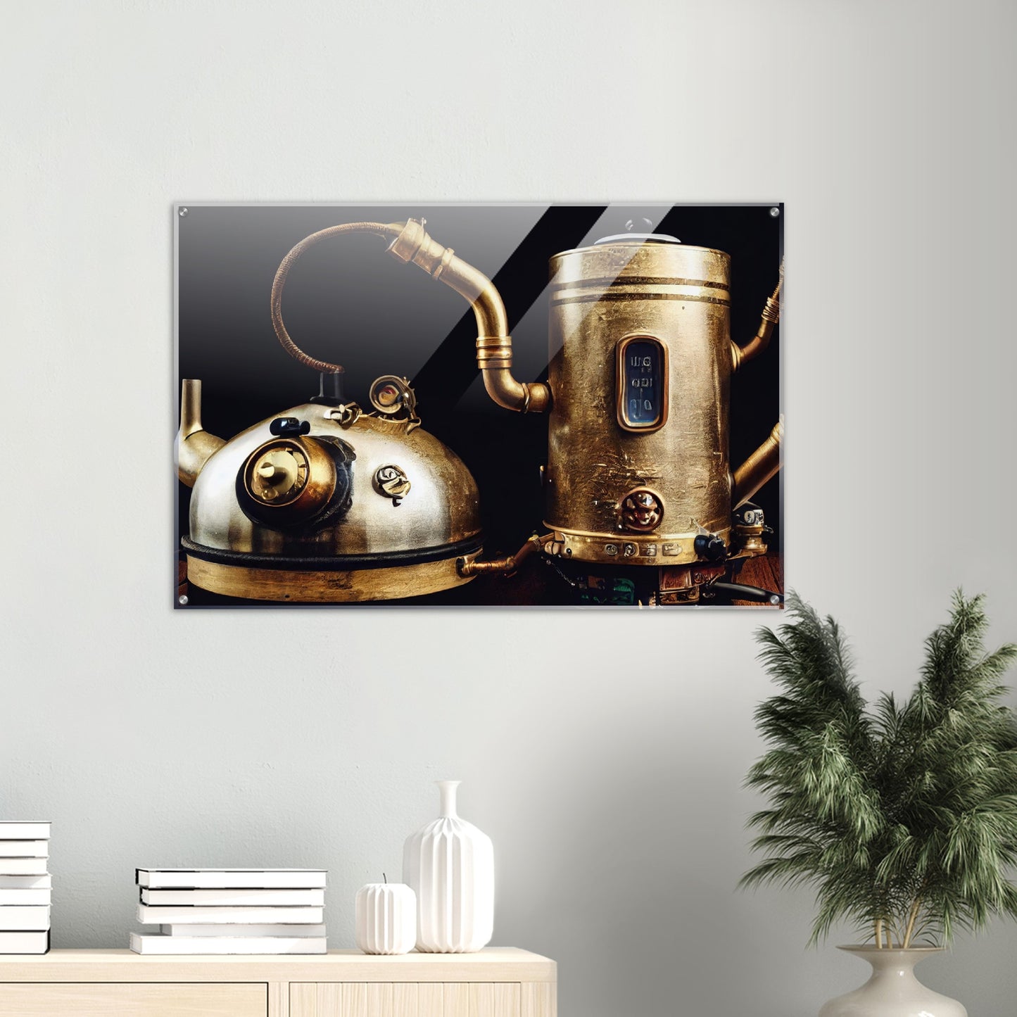 Acrylbild auf Glas in Museumsqualität - Steampunk - Coffee Maker - No.3 - Collection Cup - Pixelboys - Wandbild - Kunstwerk - Hotelkunst - Kunst auf Postern - Fine Art - Steampunk - Future - Maschine - Poster with frame - Office Poster - Art Brand - Pixelboys - Coffee House - Restaurant Poster - Wall Art - Kunstdruck - Geschenkidee - Kunst auf Acrylglas - Future Coffee Cup - Personalisierbare Tasse - Gastro Tasse - exklusiv - Gastronomie Poster - Hotelposter - Steam Punk Kitchen - Acryldruck